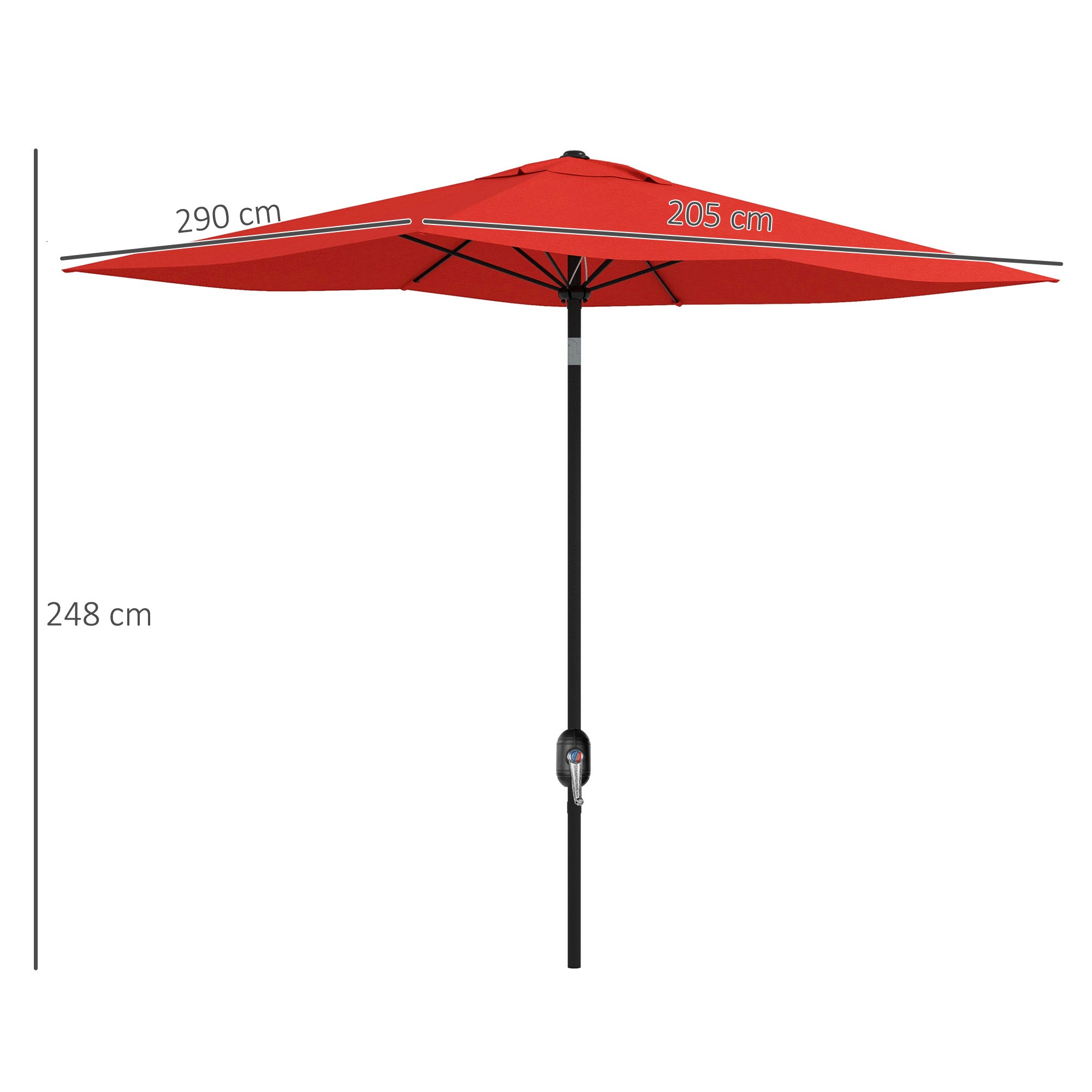 Outsunny 2 x 3(m) Garden Parasol Umbrella, Rectangular Outdoor Market Umbrella Sun Shade with Crank & Push Button Tilt, 6 Ribs, Aluminium Pole, Wine Red - North Peak Garden Furniture