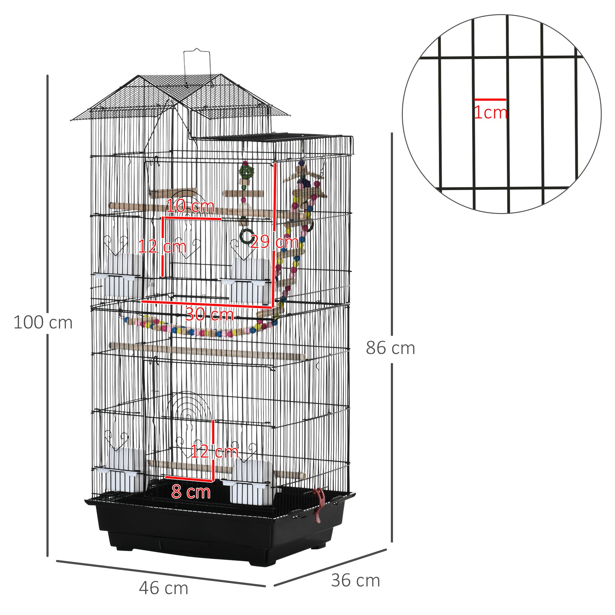 PawHut Bird Cage for Budgies, Finches, Canaries w/ Accessories, Toys, Tray - North Peak Garden Furniture