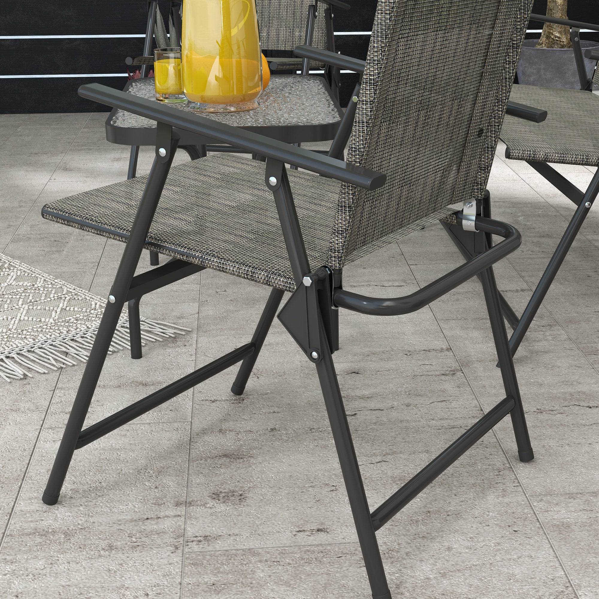 Outsunny Outdoor 4 Pieces Patio Furniture Set with Breathable Mesh Fabric Seat & Backrest, Garden Set with Two Foldable Armchairs, a Loveseat & Glass Top Table, Mixed Brown - North Peak Garden Furniture