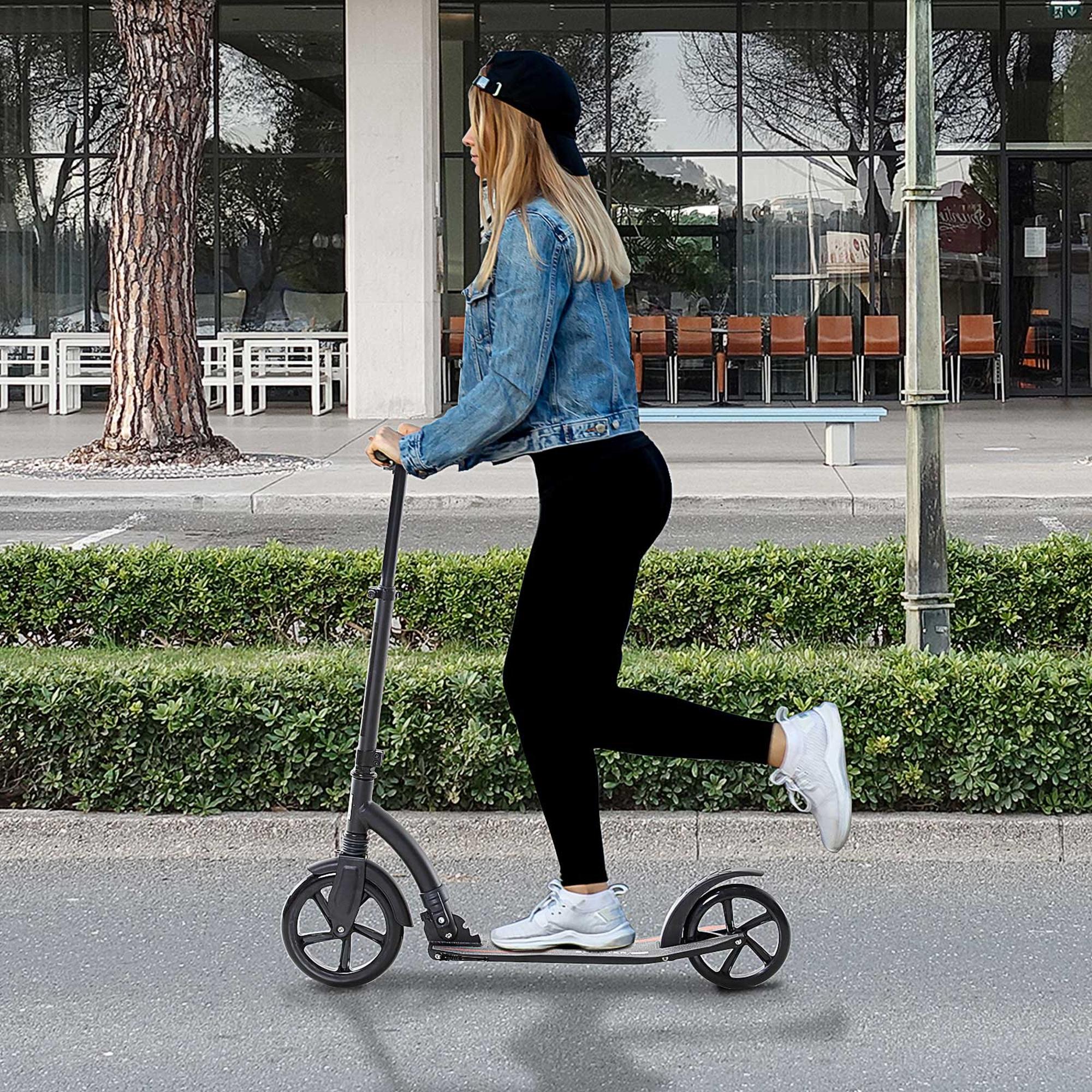 HOMCOM Foldable Kick Scooter with Double Shock Absorption and Big Wheels, Height Adjustable Aluminium Frame Big Wheel Scooter for 14+ Teens Adult - Black - North Peak Garden Furniture