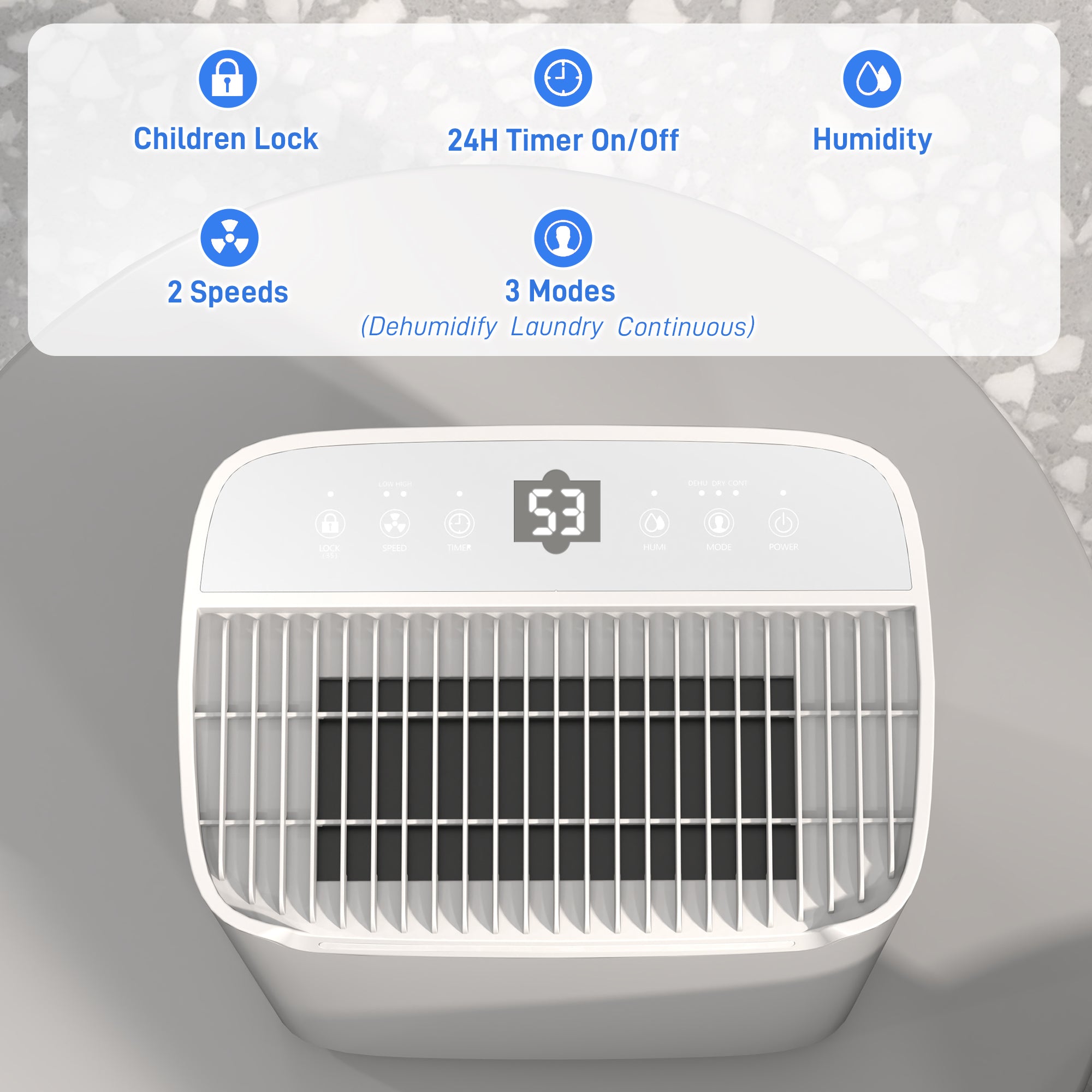 HOMCOM 20L/Day Dehumidifier with Continuous Drainage, 2.5L Water Tank, 24H Timer On/off, Digital Humidity Display, Air Filter, Dehumidifier for Home Damp, Bedroom, Condensation, Mould, Laundry Drying - North Peak Garden Furniture