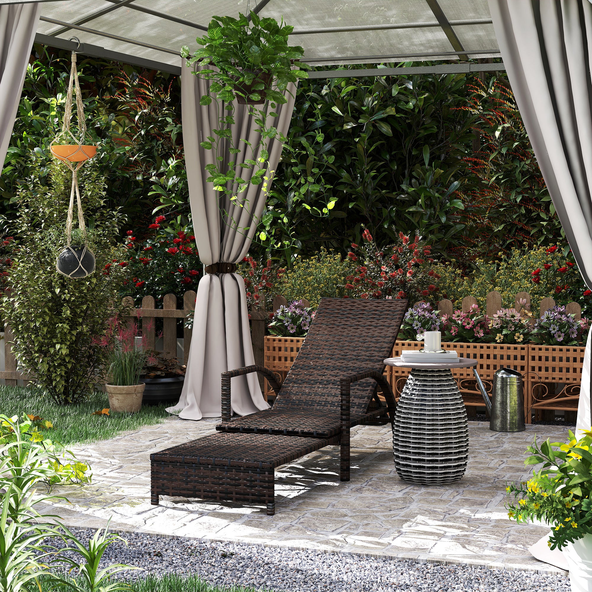 Outsunny PE Rattan Sun Lounger with Adjustable Backrest - Mixed-brown - North Peak Garden Furniture