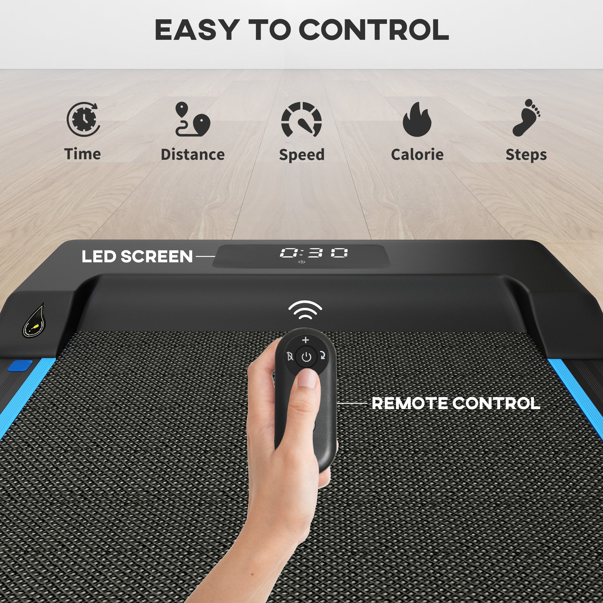 SPORTNOW 2.5HP Walking Pad, 1-6km/h Folding Treadmill with Remote Control and LED Display for Home Gym Office, Blue - North Peak Garden Furniture