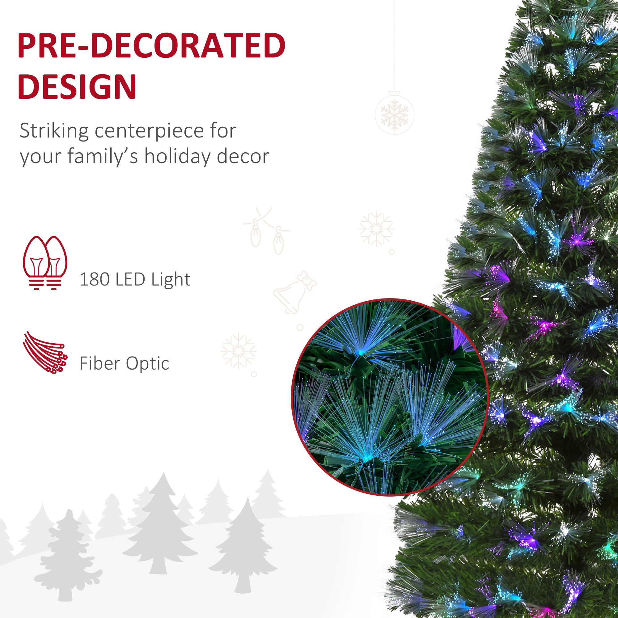 HOMCOM 5FT Multicoloured Artificial Christmas Tree w/ Fibre Optic Lights Pre-Lit Modes Metal Stand Star Holder Home Seasonal Decoration - North Peak Garden Furniture