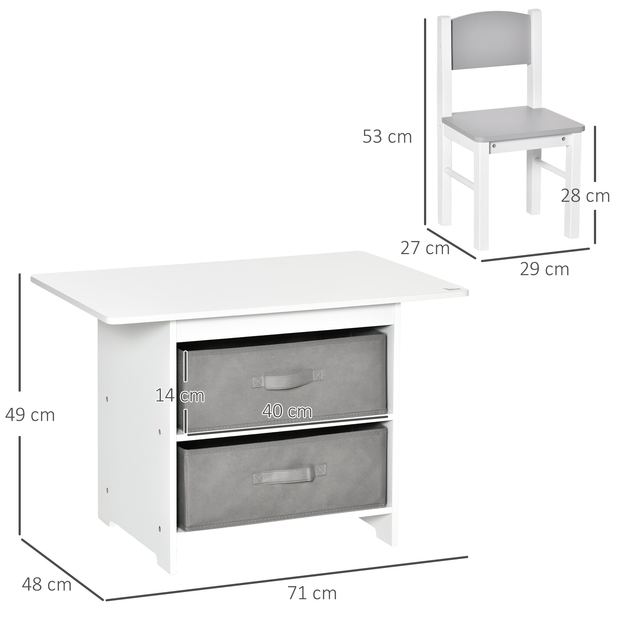 HOMCOM 3 Pcs Kids Table & Chairs Set Mini Seating Furniture Home Playroom Bedroom Dining Room w/ Storage Drawers Safe Corners for 2-4 Years old White - North Peak Garden Furniture