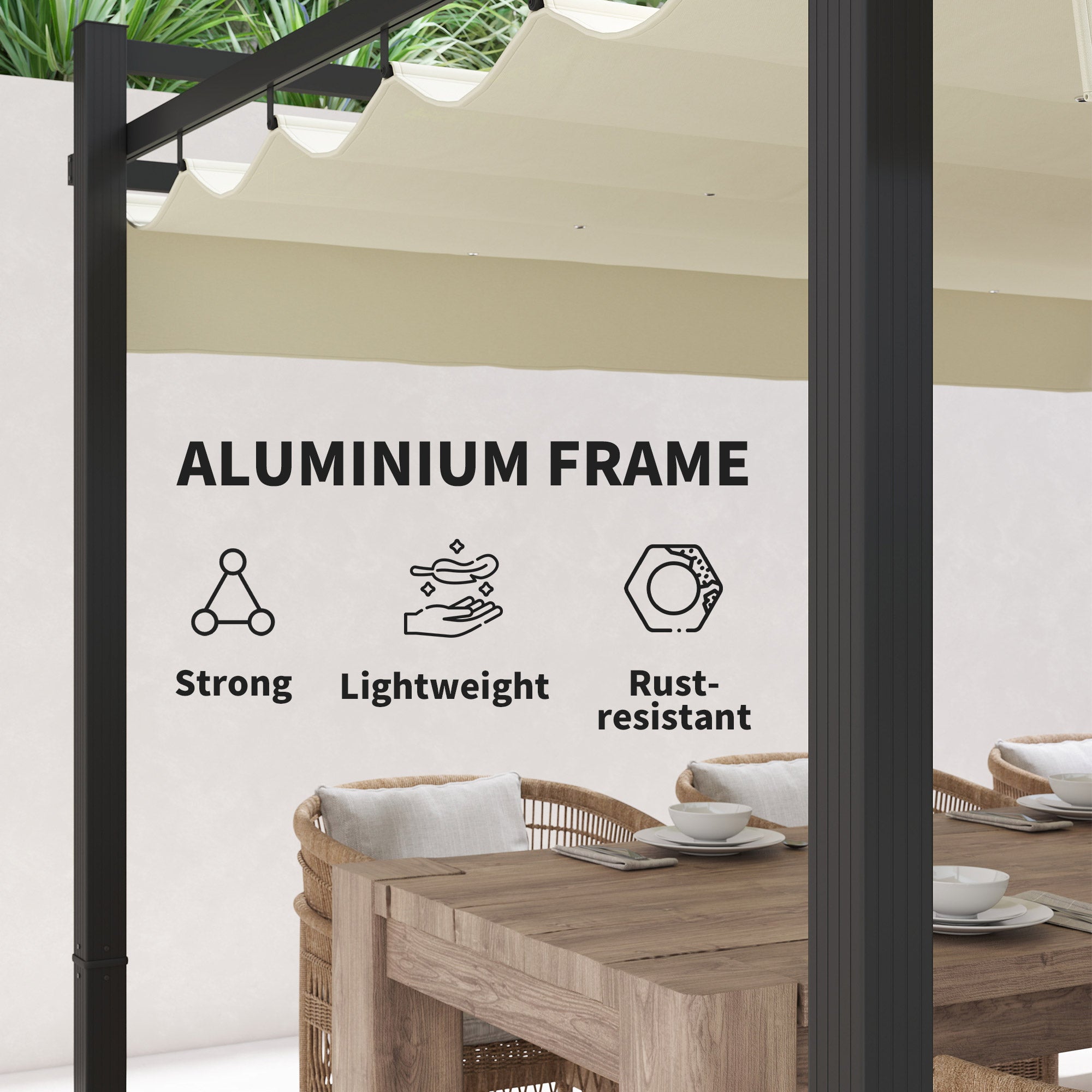 Outsunny 3 x 3m Aluminium Pergola, with Retractable Roof - Grey/Khaki - North Peak Garden Furniture