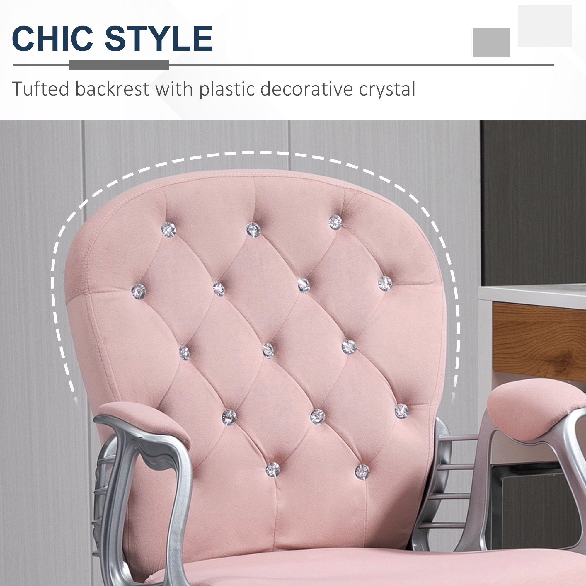 Vinsetto Office Chair, Swivel Desk Chair, Velvet Vanity Chair with Adjustable Height and Rolling Wheels for Home Work Study, Pink - North Peak Garden Furniture