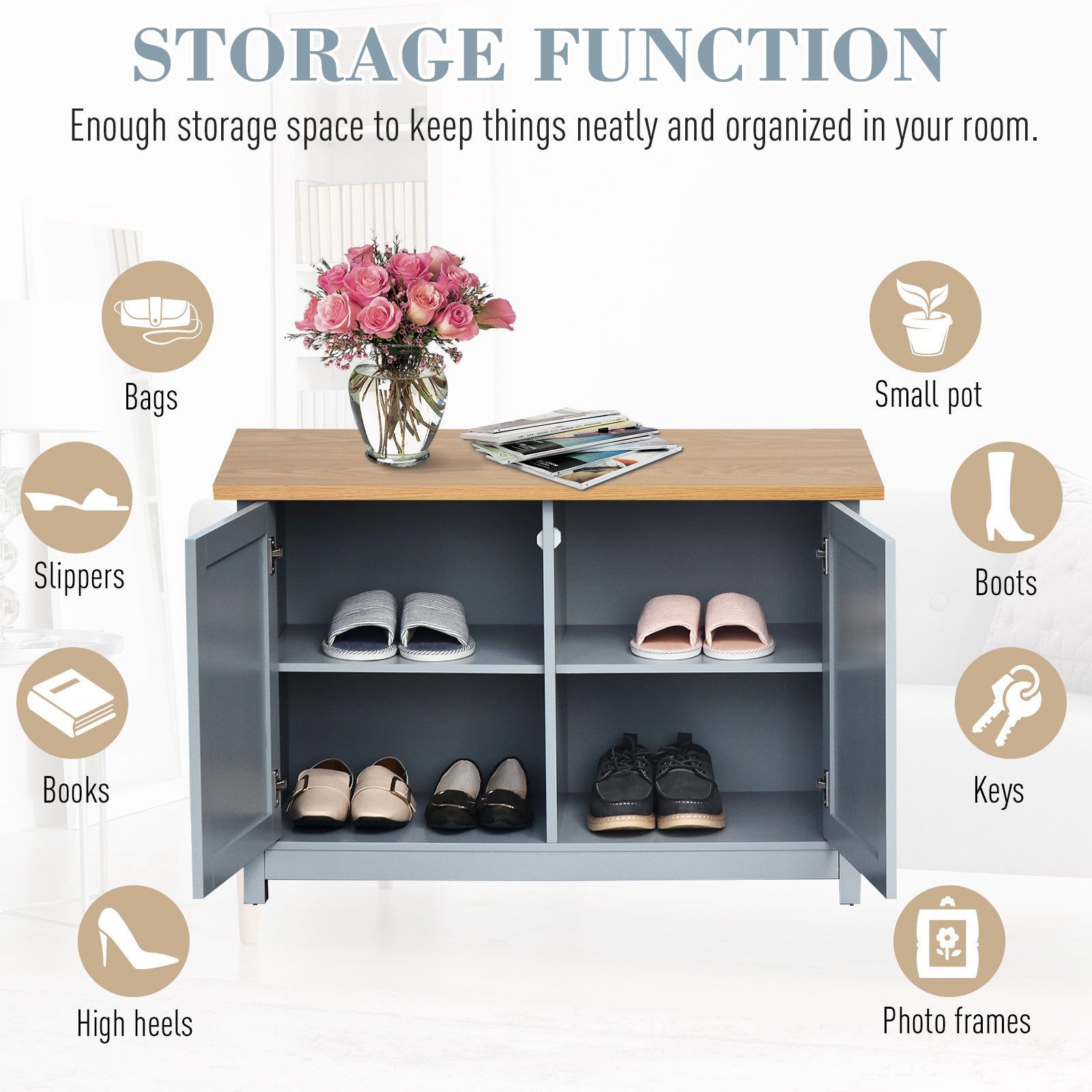 HOMCOM Hallway Shoe Storage: 2-Door Cabinet Organiser Bench with Shelf, Entryway Cupboard, Grey