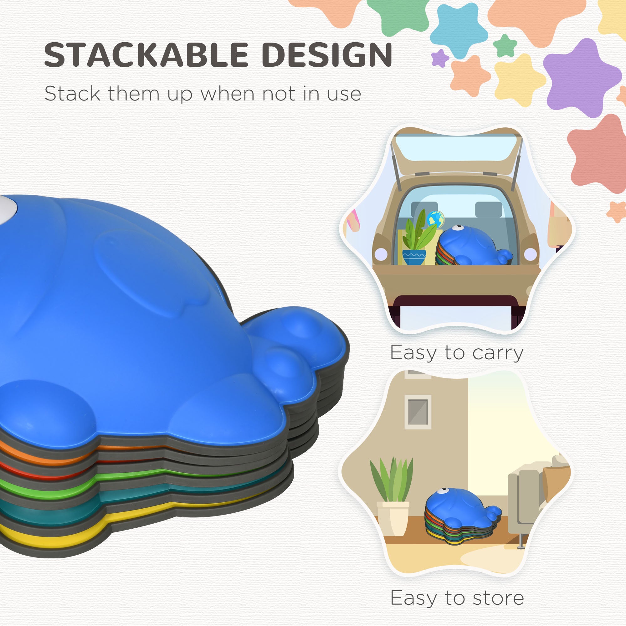 AIYAPLAY 6 Pcs Balance Stepping Stones Kids for Sensory with Non-slip Edge, Stackable Outdoor Indoor Obstacle Course - North Peak Garden Furniture