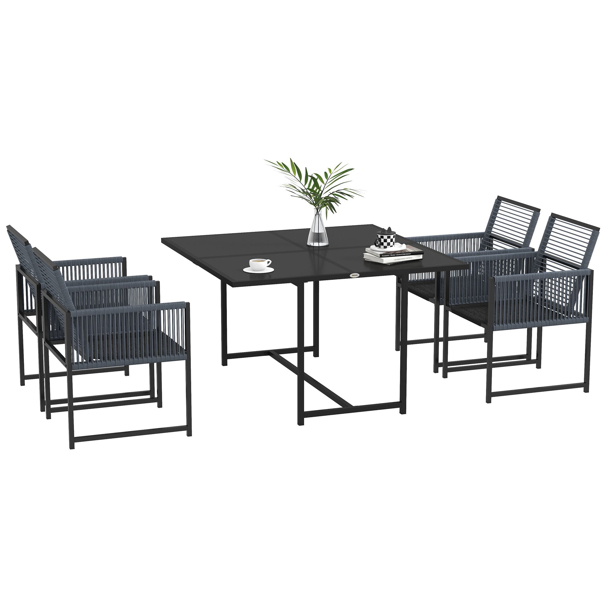 Outsunny Five-Piece Metal Dining Set, with Folding Back Chairs - North Peak Garden Furniture