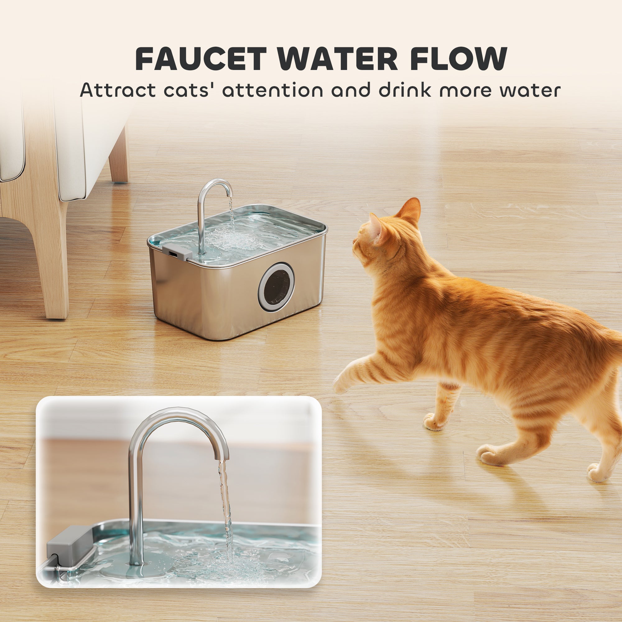 PawHut 3.2L Cat Water Fountain for Drinking, Cat Fountain Stainless Steel with Visible Water-Level Window, Ultra-Silent Pump - North Peak Garden Furniture