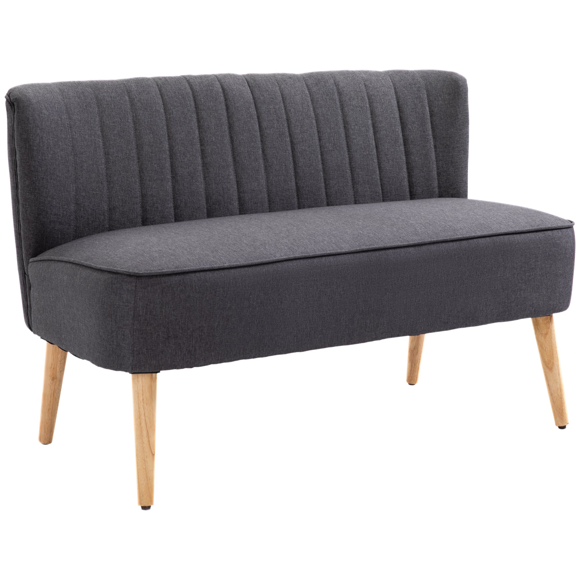HOMCOM Modern Double Seat Sofa Loveseat Couch 2 Seater Compact Sofa Padded Linen Wood Leg Dark Grey - North Peak Garden Furniture