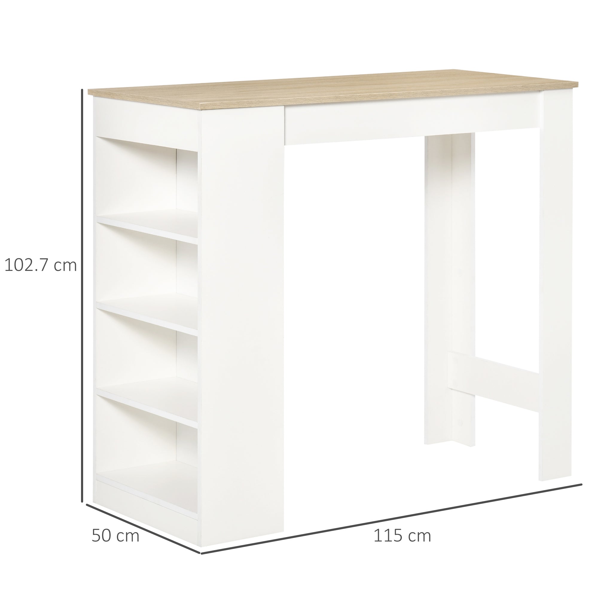 HOMCOM Bar Table Coffee Table Kitchen Dining Table with 4-Tier Storage Shelf for Kitchen, Dining Room, Living Room, Natural - North Peak Garden Furniture
