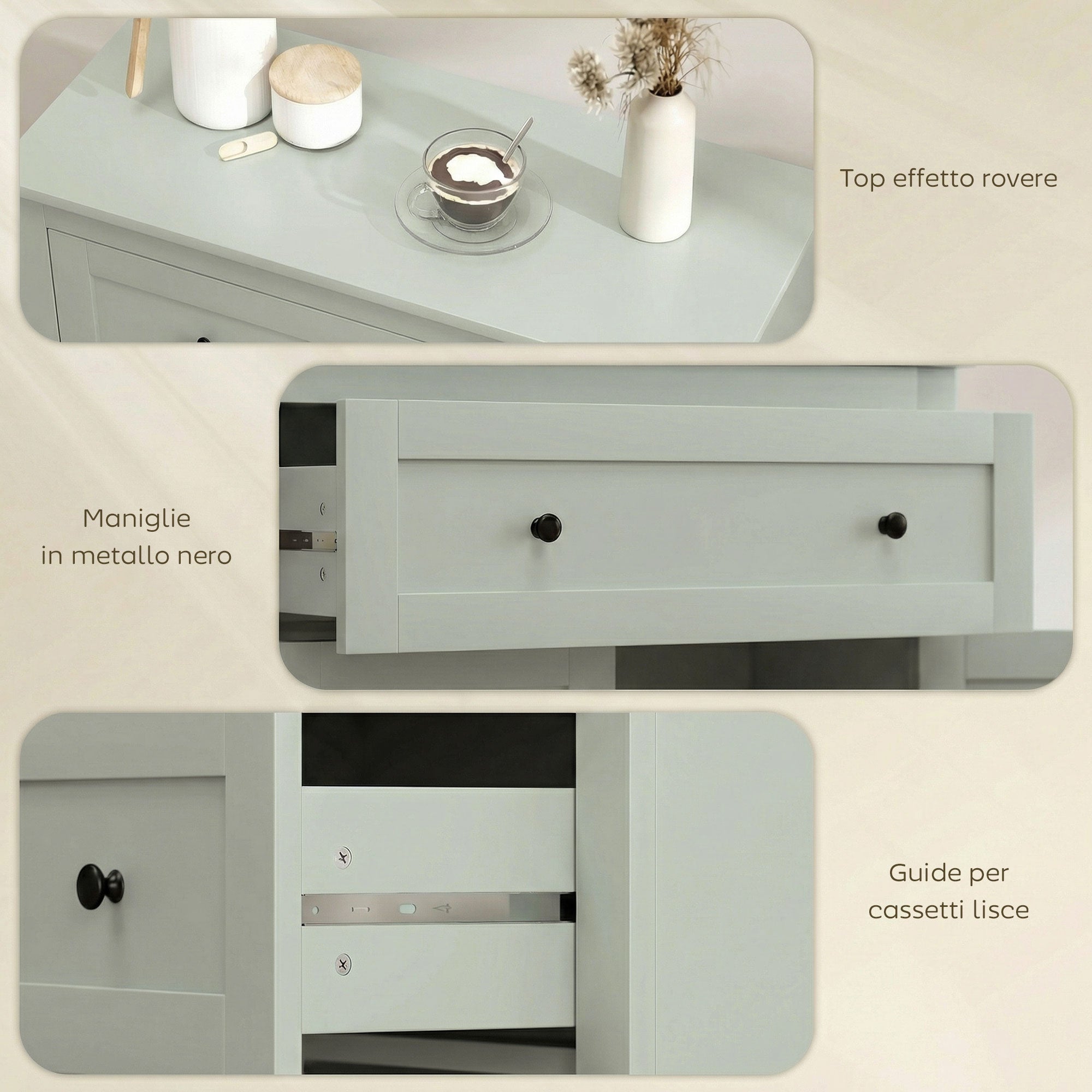 HOMCOM Sideboard Storage Cabinet, Modern Kitchen Cupboard with Adjustable Shelf, Drawer and Double Doors, Green