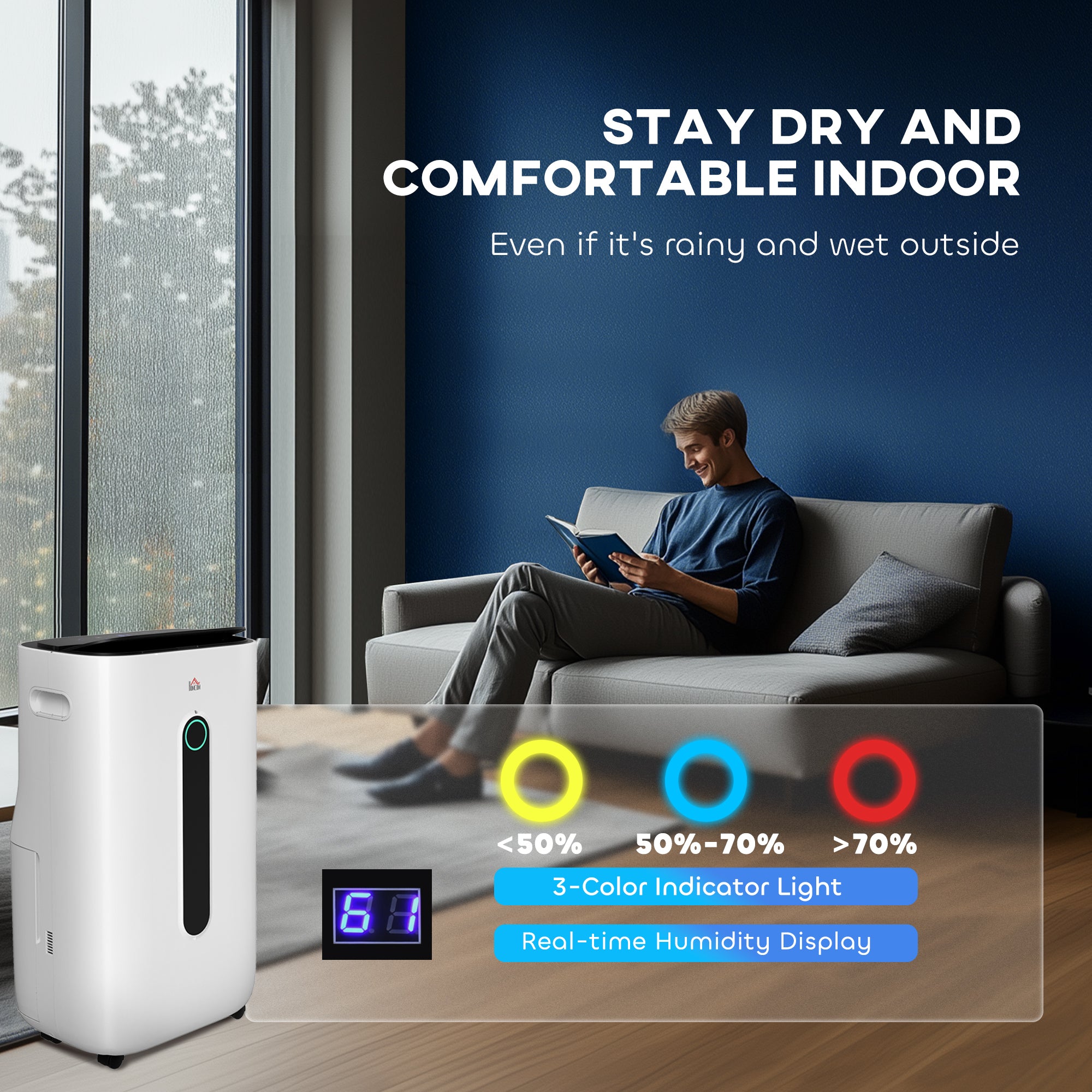 HOMCOM 6500mL Portable Dehumidifier with Air Purifier Filter, 24H Timer, 4 Modes, 22L/Day, for Home Laundry Basement - North Peak Garden Furniture