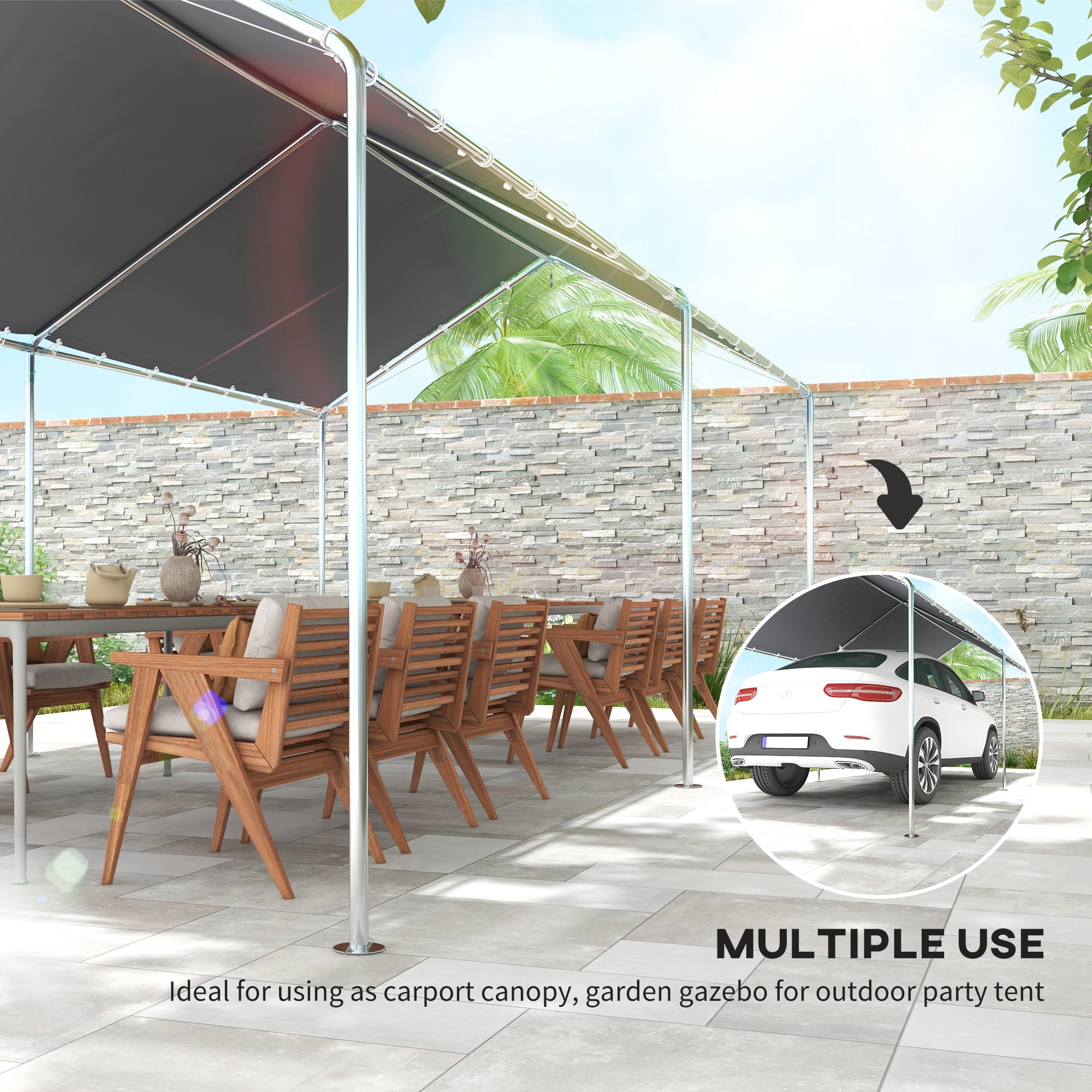 Outsunny 3 x 6m Heavy Duty Carport Garage Car Shelter Galvanized Steel Outdoor Open Canopy Tent Water UV Resistant Waterproof, Grey - North Peak Garden Furniture