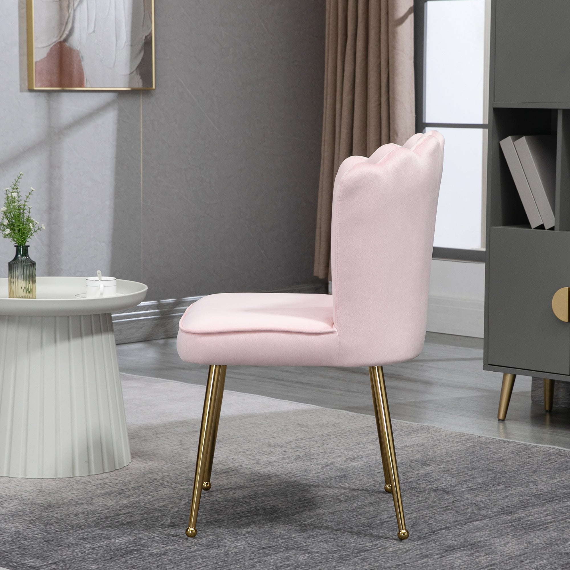 HOMCOM Shell Dining Chairs Set of 2, Upholstered Kitchen Chairs with Gold Metal Legs and Backrest, Velvet Fabric Lounge Leisure Chairs for Living Room, Reception Room, Pink - North Peak Garden Furniture