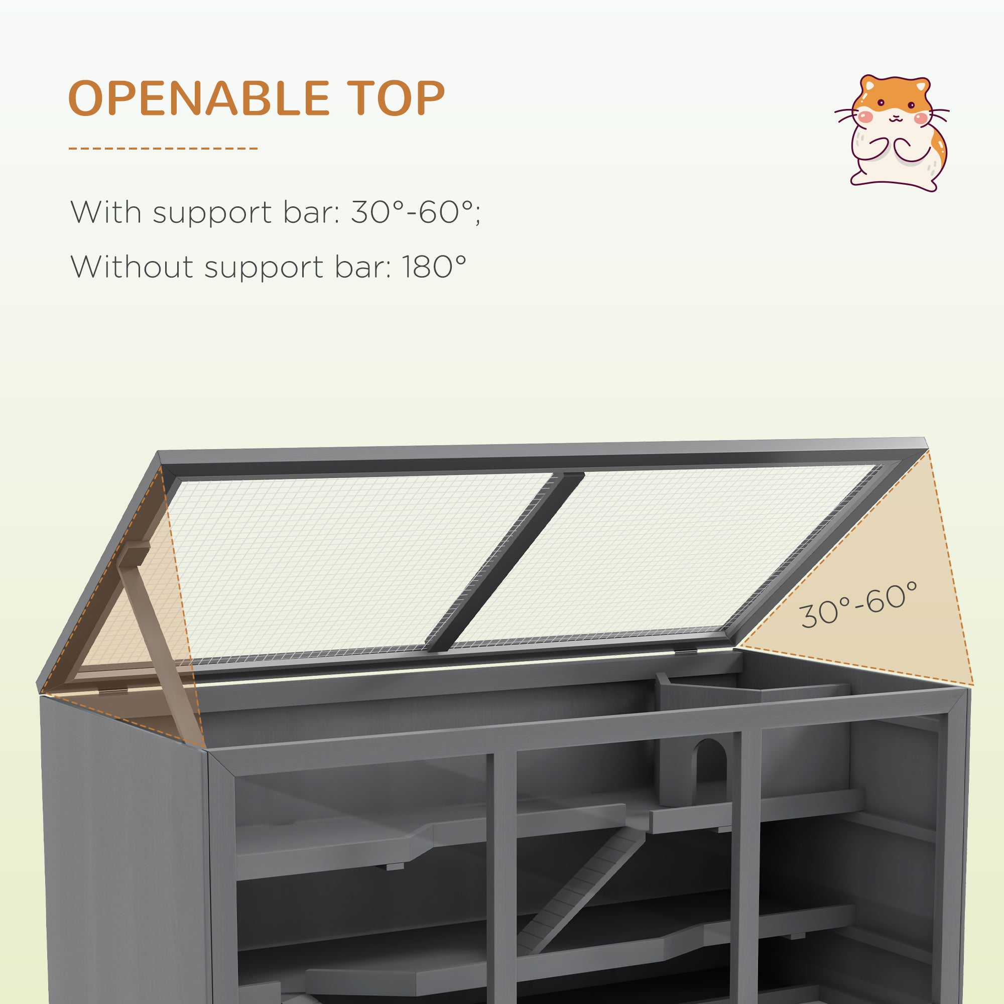 PawHut Wooden Hamster Cage, Small Animals Hutch with Tray, Openable Top, Exercise Play House Pen, 115L x 57W x 55Hcm, Grey - North Peak Garden Furniture