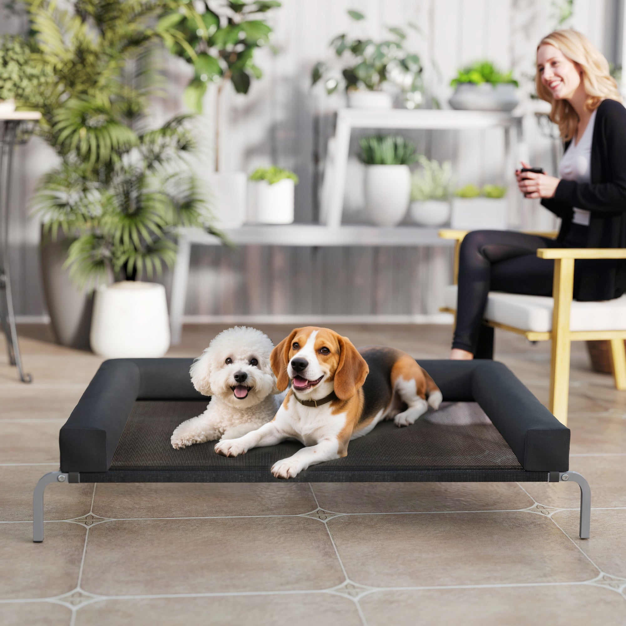 PawHut Elevated Dog Bed with Removable Bolsters, Raised Dog Bed for Large Breeds, Portable Indoor & Outdoor Pet Cots, Black