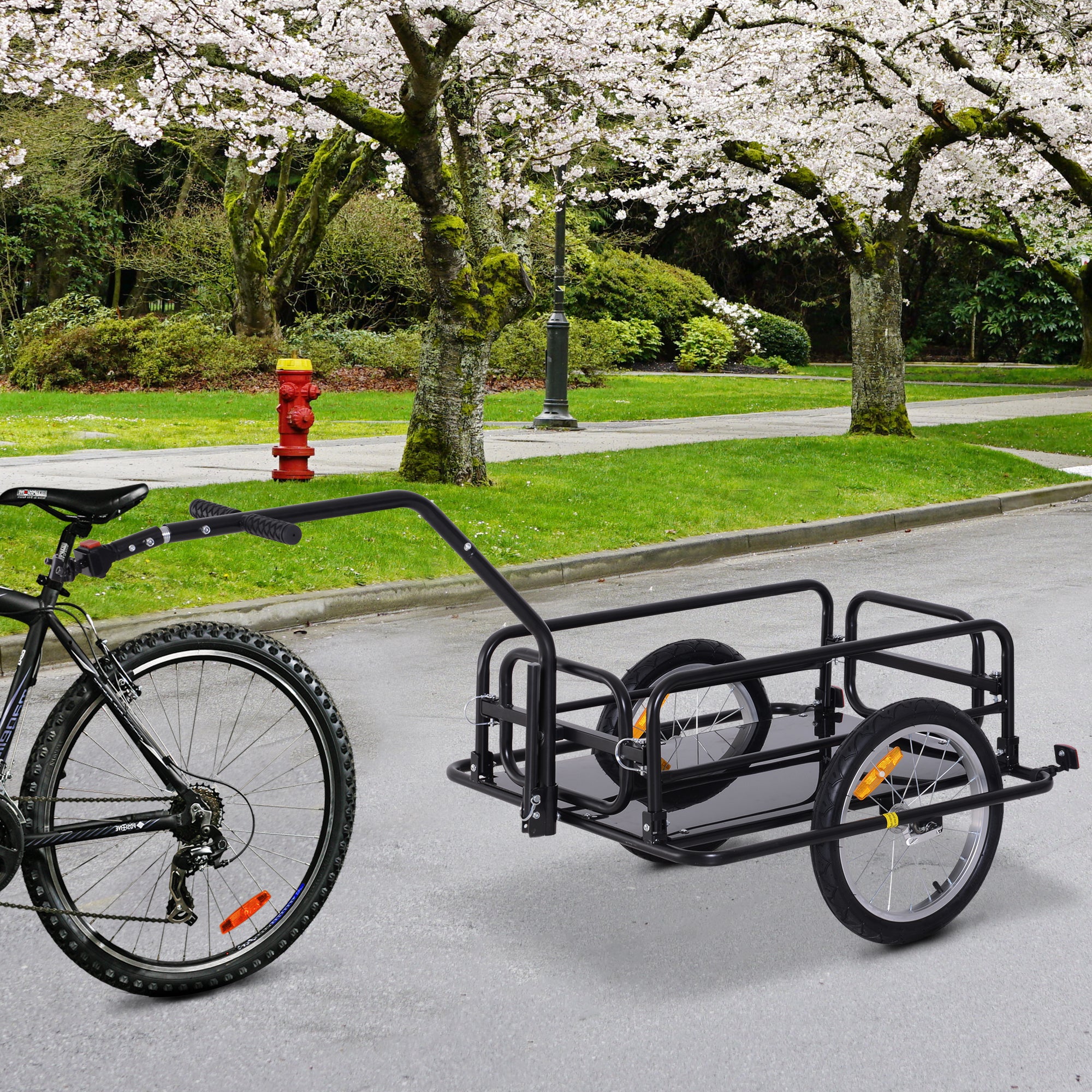 HOMCOM Bike Cargo Trailer Bicycle Cargo Storage Cart w/ Hitch Cycling Camping Luggage Storage Carrier Transport Steel Black - North Peak Garden Furniture