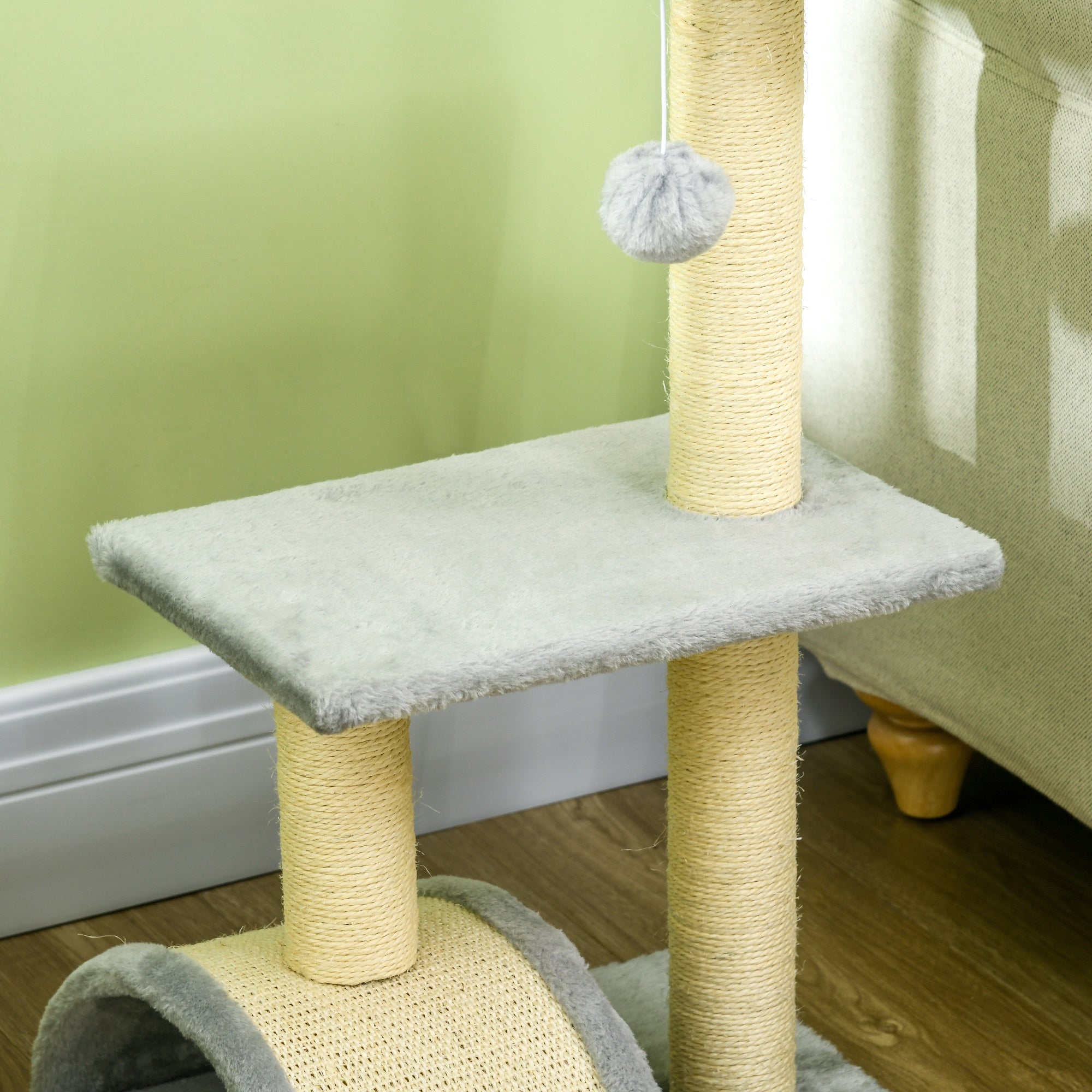 PawHut 72cm Cat Tree with Scratching Post, Pad for Indoor Cats - Light Grey - North Peak Garden Furniture