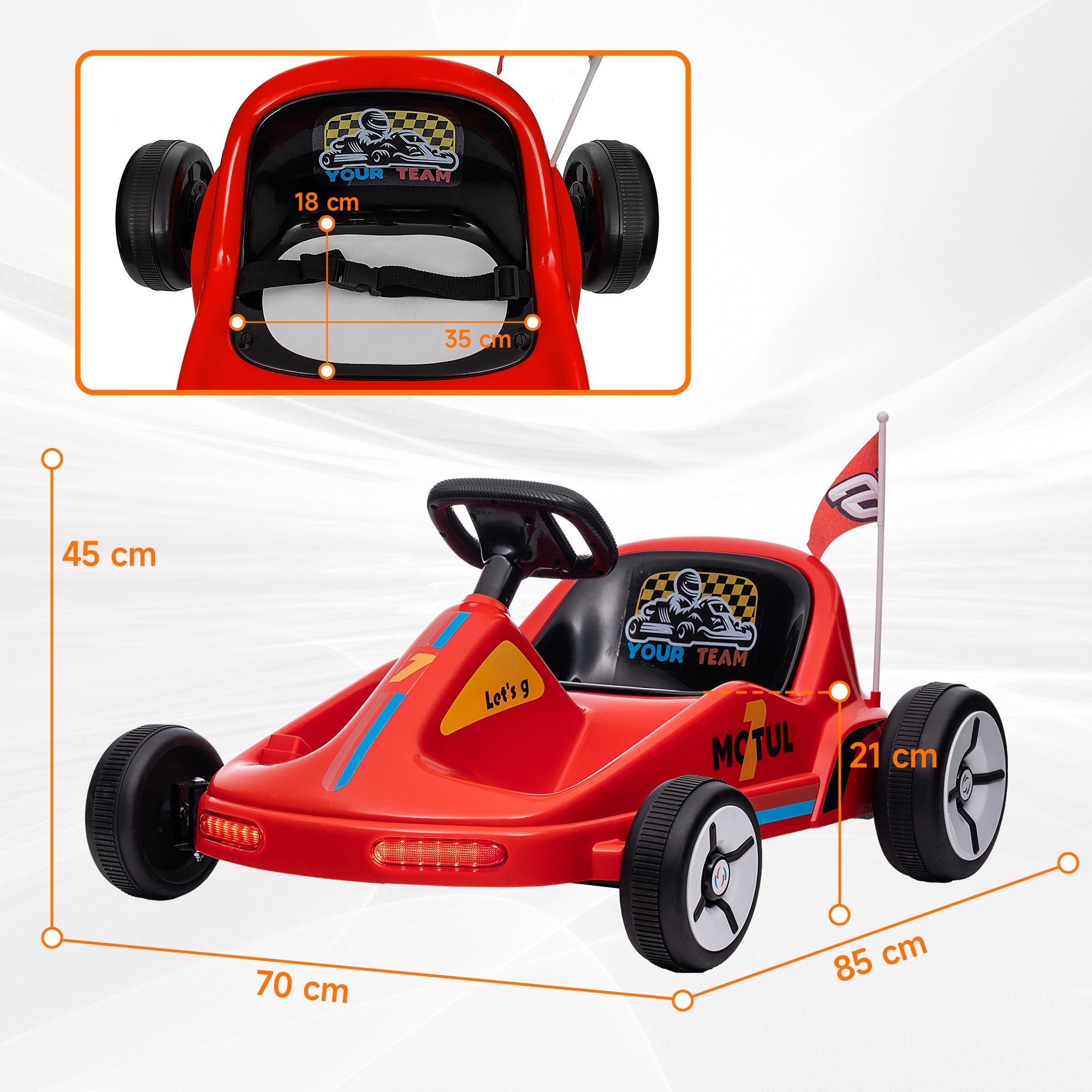 AIYAPLAY 6V Electric Go Kart for Kids with Music, Light, Horn, for 3-5 Years, Red - North Peak Garden Furniture