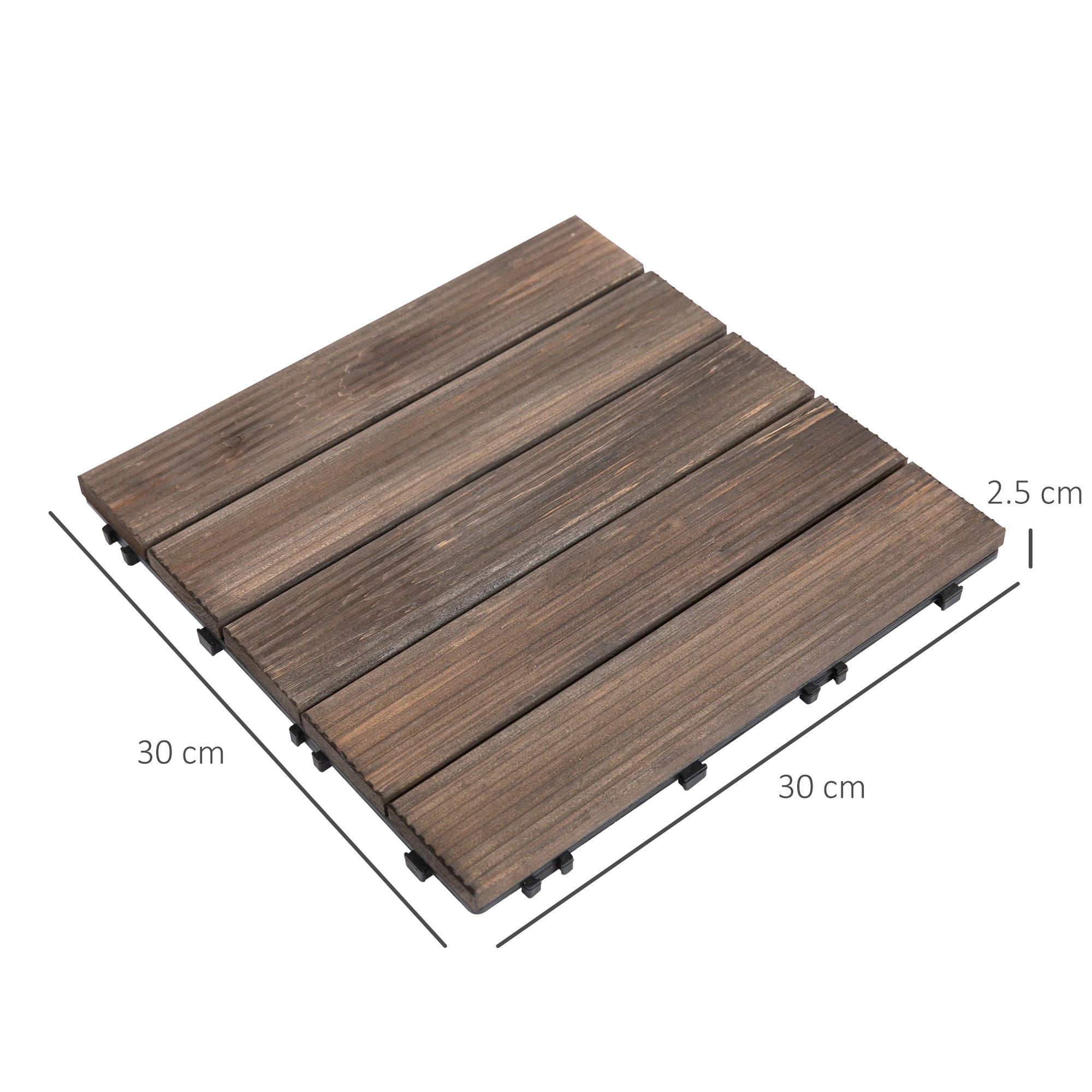 Outsunny 27 Pcs Solid Wood Interlocking Decking Tiles For Patio, Balcony, Roof Terrace, Hot Tub, Black, (30 x 30 cm Per Piece) - North Peak Garden Furniture