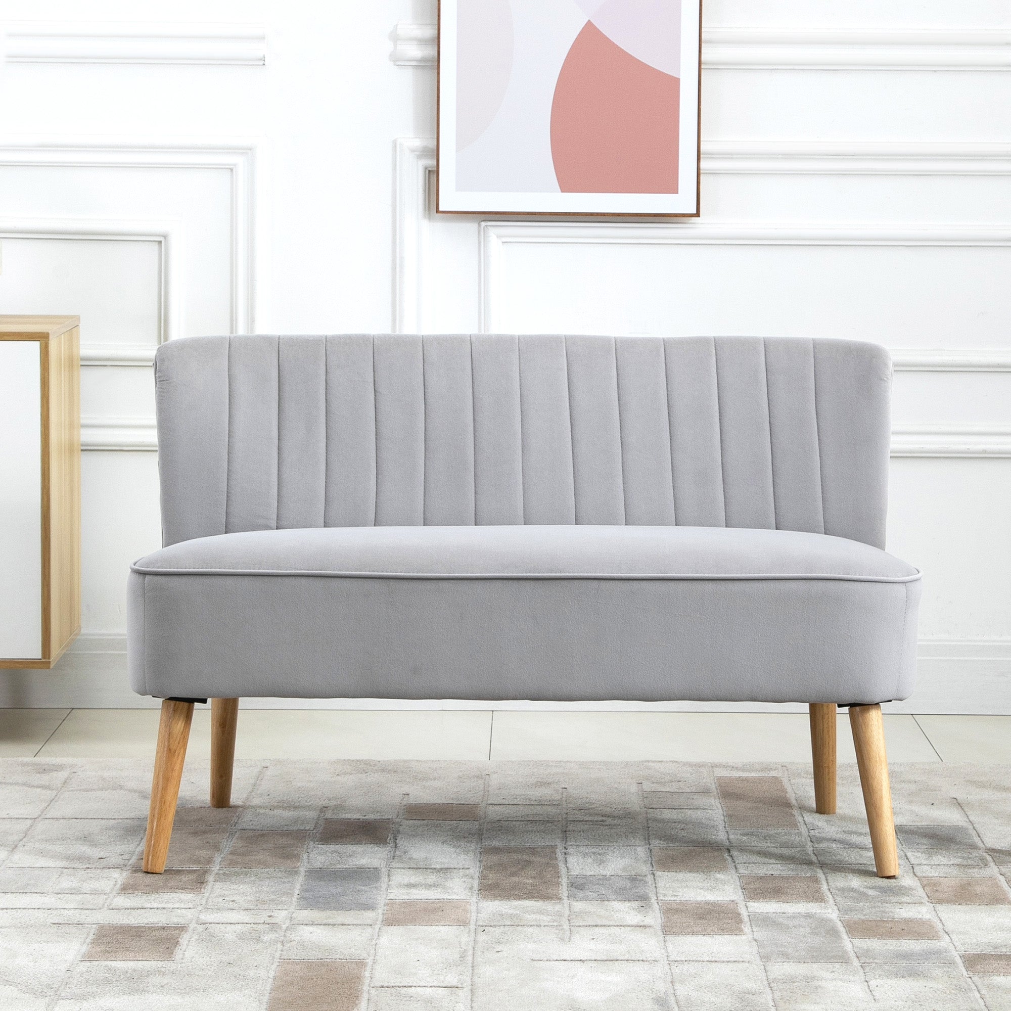HOMCOM Modern Velvet Double Seat Sofa w/ Wood Frame Foam Padding High Back Soft Comfortable Compact Couch Grey - North Peak Garden Furniture