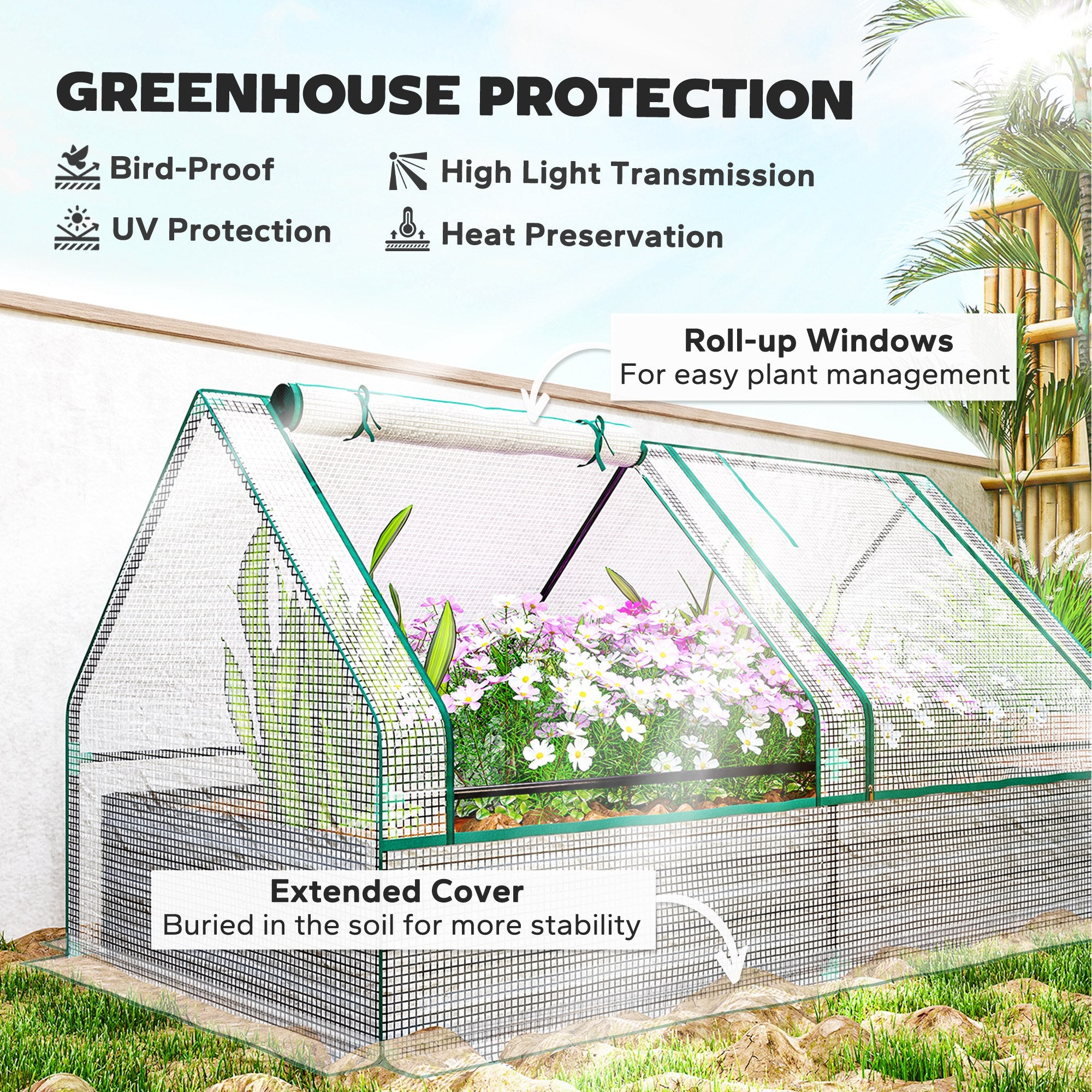 Outsunny Metal Planter Box with Cover, Raised Garden Bed with Greenhouse, for Herbs and Vegetables, White and Dark Grey - North Peak Garden Furniture