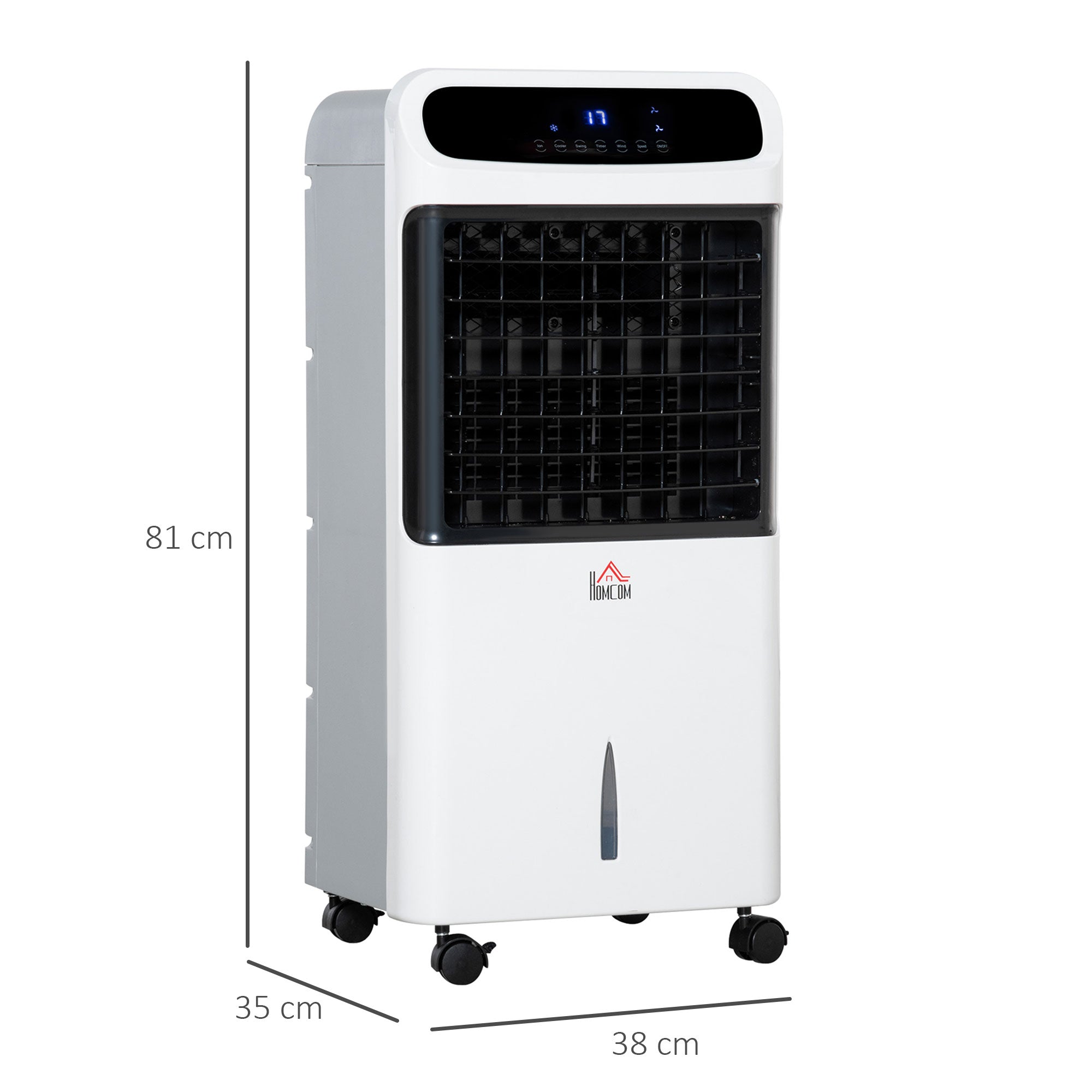 HOMCOM Mobile Air Cooler, 12L Tank Evaporative Ice Cooling Fan Water Conditioner Humidifier Unit with 3 Modes, 3 Speed, Remote, Timer, Oscillating for Home Bedroom