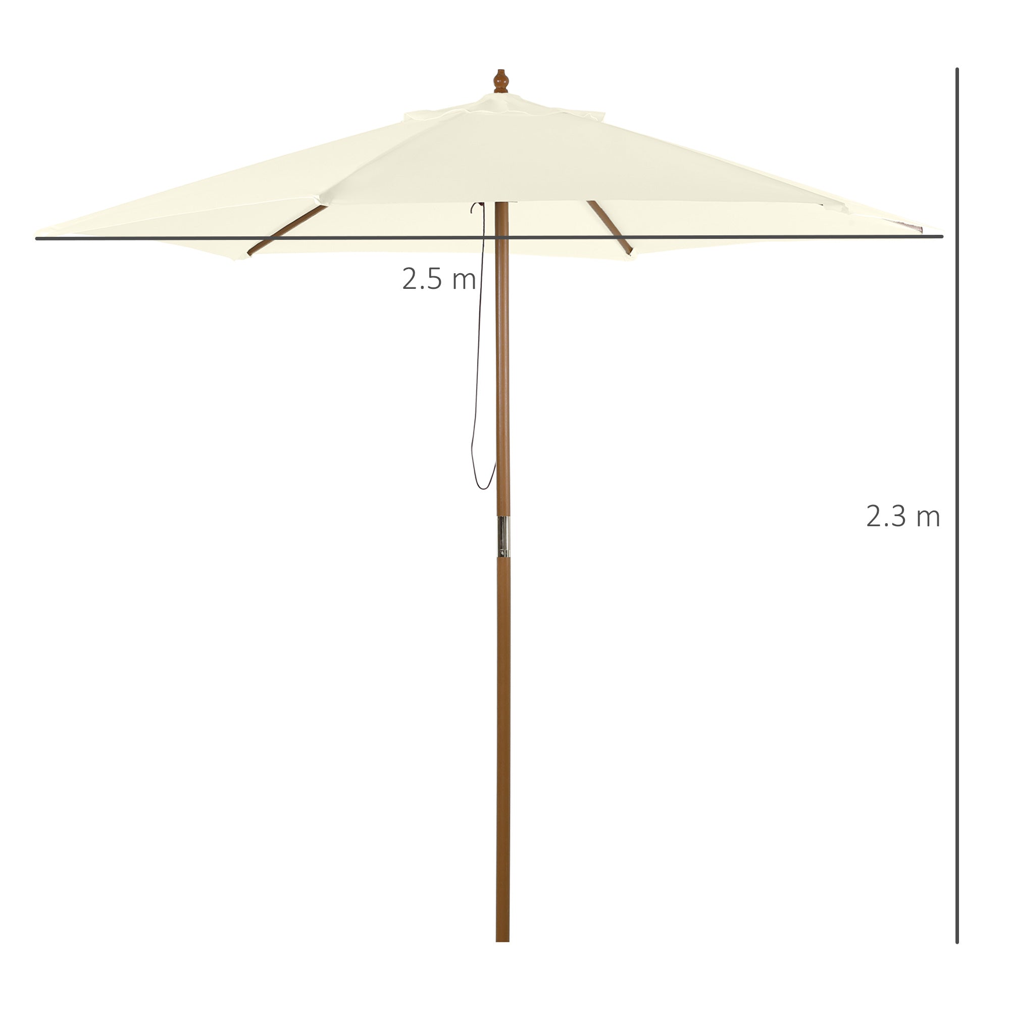 Outsunny 2.5m Patio Umbrella, Wood Garden Parasol, Sun Shade with 6 Ribs and Top Vent for Outdoor, White - North Peak Garden Furniture
