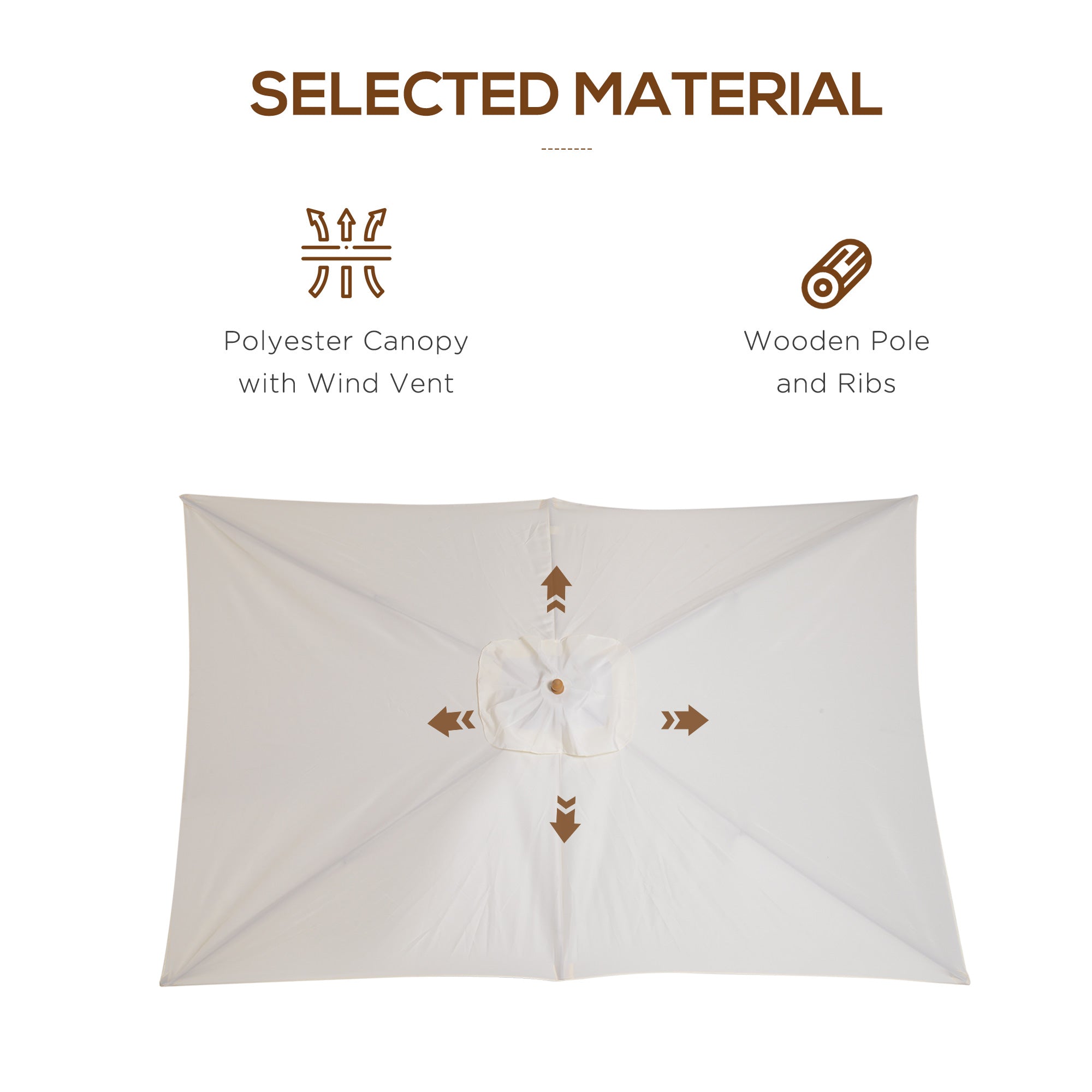 Outsunny 2 x 3m Wooden Garden Parasol Umbrella Outdoor Sun Shade Canopy, Cream White - North Peak Garden Furniture