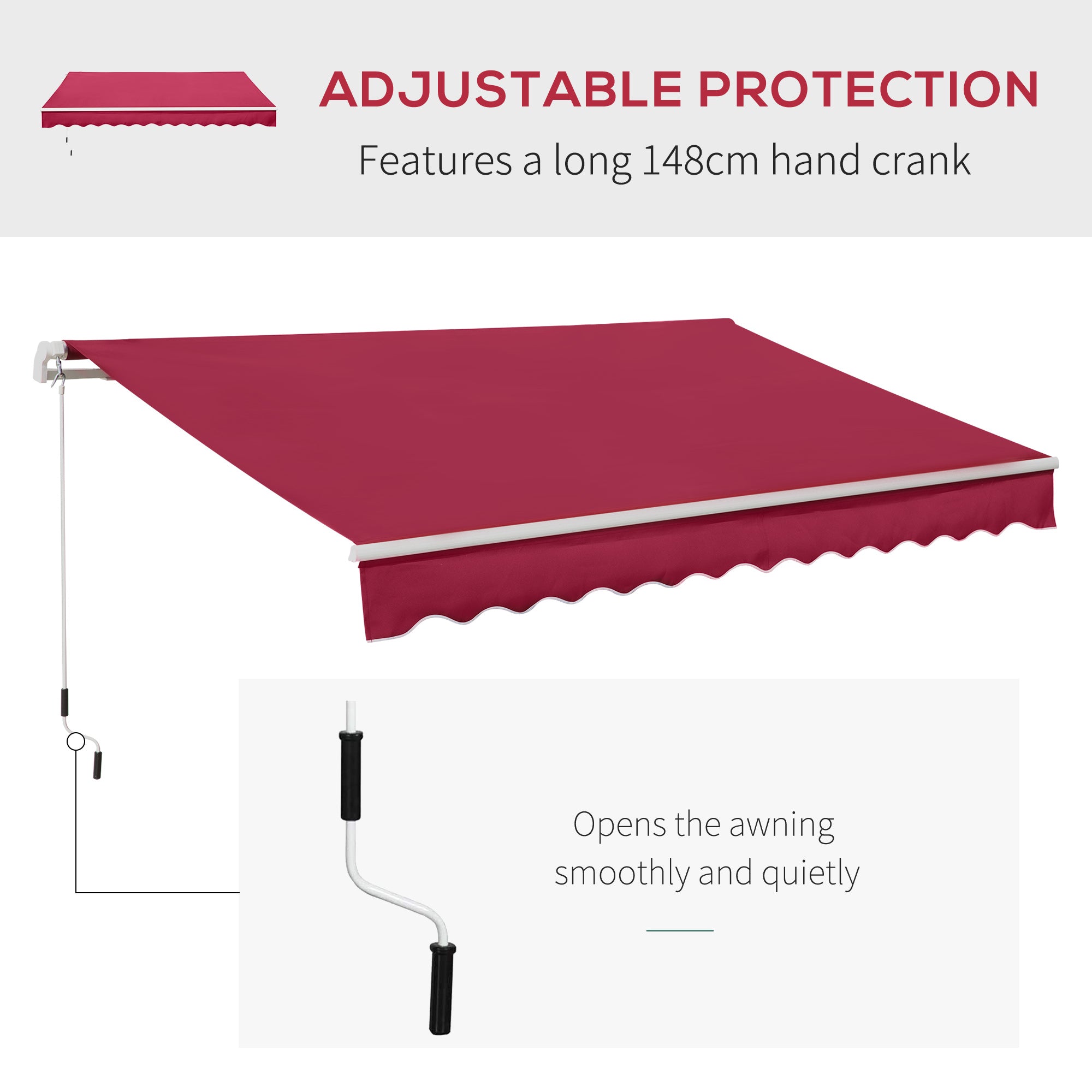 Outsunny 3.5M x 2.5M Garden Patio Manual Awning Canopy Sun Shade Shelter Retractable Winding Handle Wine Red