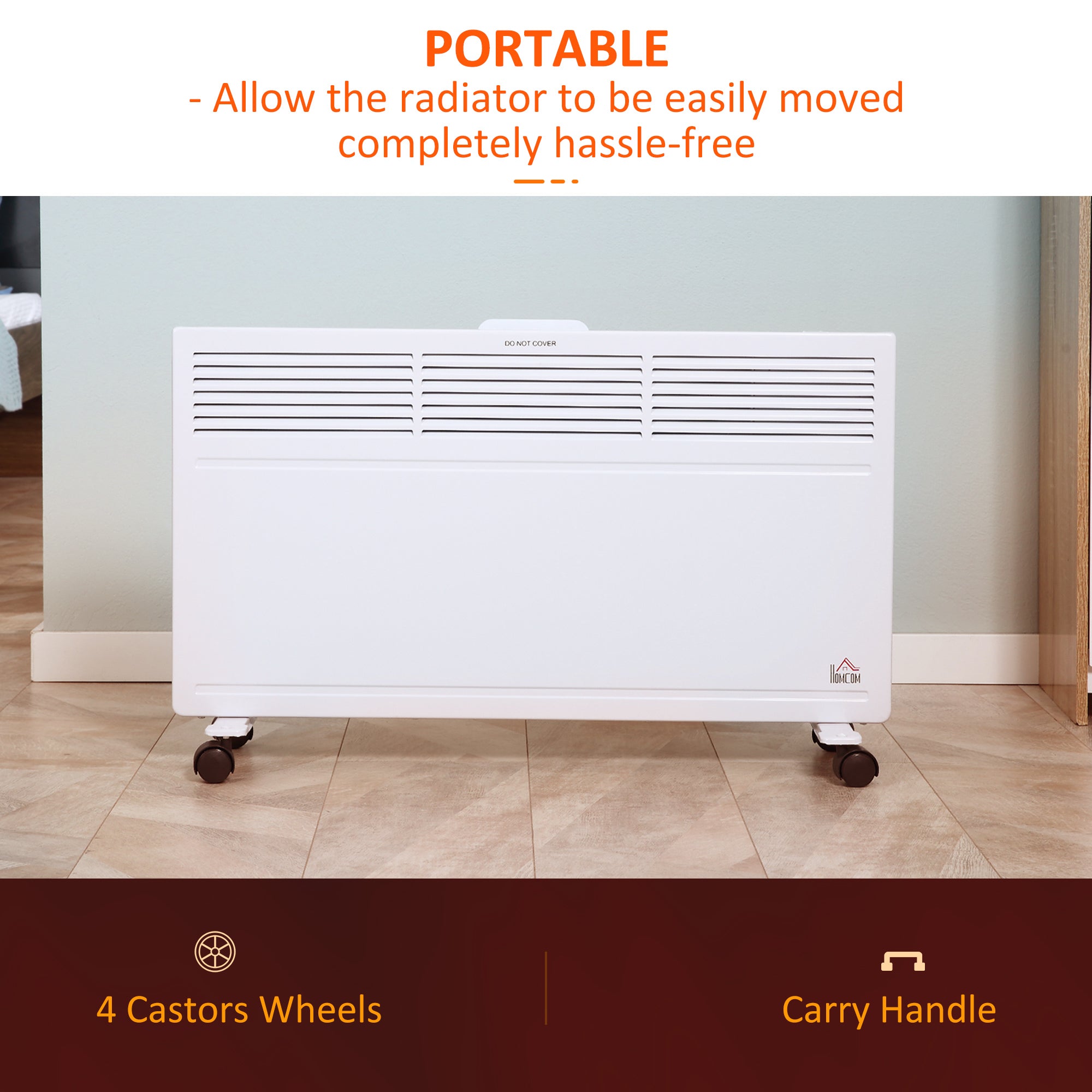 HOMCOM Convector Radiator Heater Freestanding or Wall-mounted Portable Electric Heating with 2 Heat Settings, Adjustable Thermostat and Safety Cut-Off, White - North Peak Garden Furniture