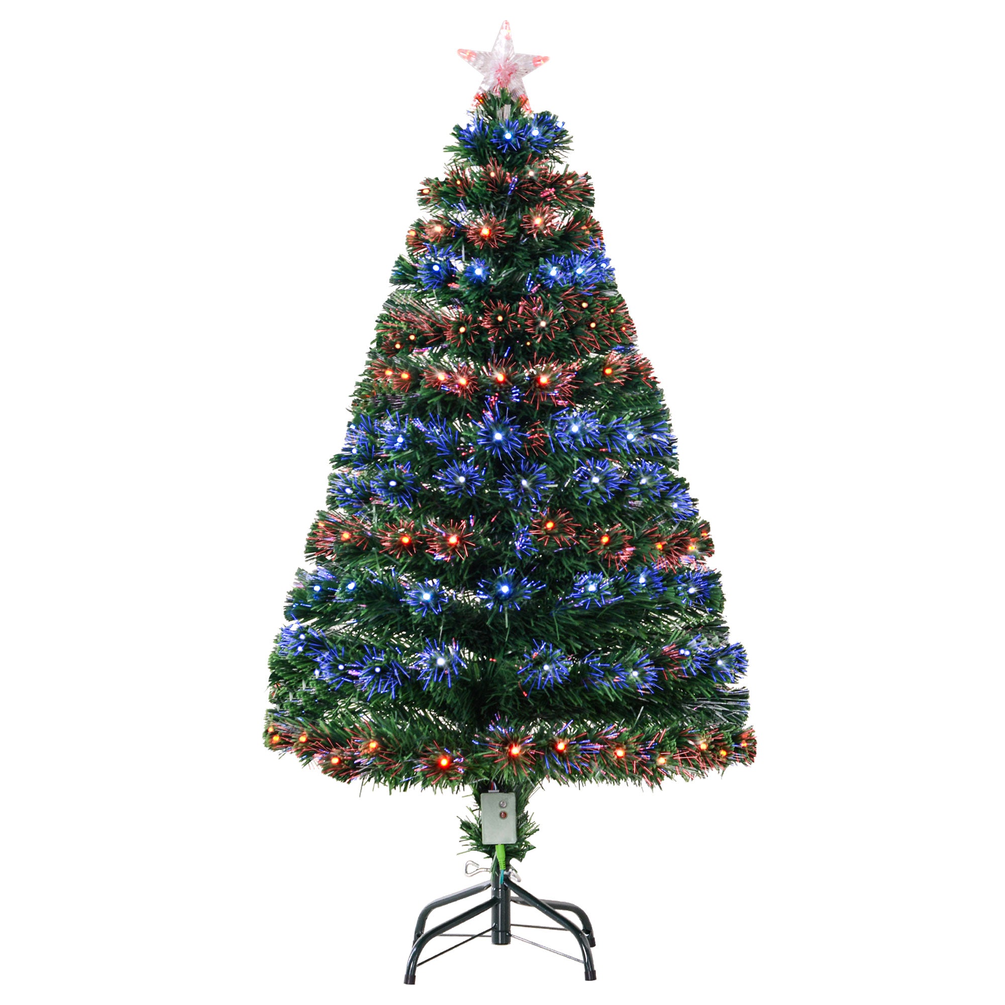 HOMCOM 4 Feet Prelit Artificial Christmas Tree with Multi-Coloured Fiber Optic LED Light, Holiday Home Xmas Decoration, Green - North Peak Garden Furniture