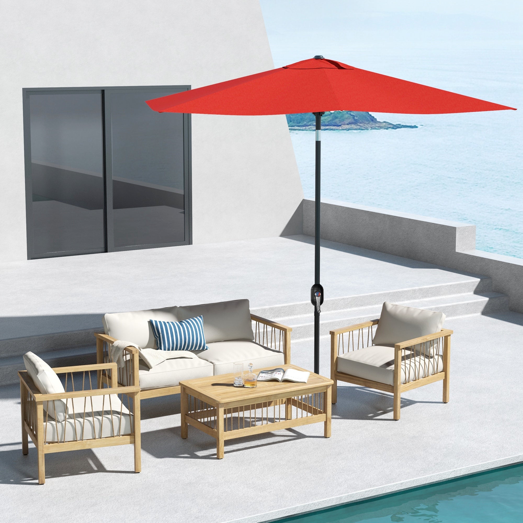 Outsunny 2 x 3(m) Garden Parasol Umbrella, Rectangular Outdoor Market Umbrella Sun Shade with Crank & Push Button Tilt, 6 Ribs, Aluminium Pole, Wine Red - North Peak Garden Furniture