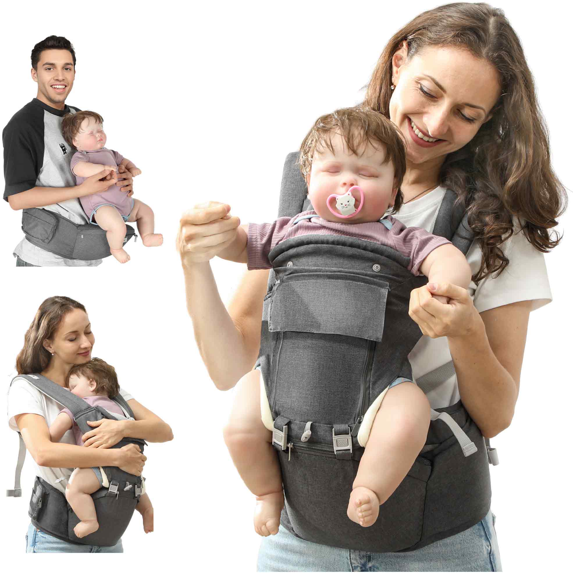 AIYAPLAY 6-in-1 Baby Carrier for Newborns-Toddlers, with Removable Seat, for Ages 0-36 Months, Up to 15kg, Grey - North Peak Garden Furniture