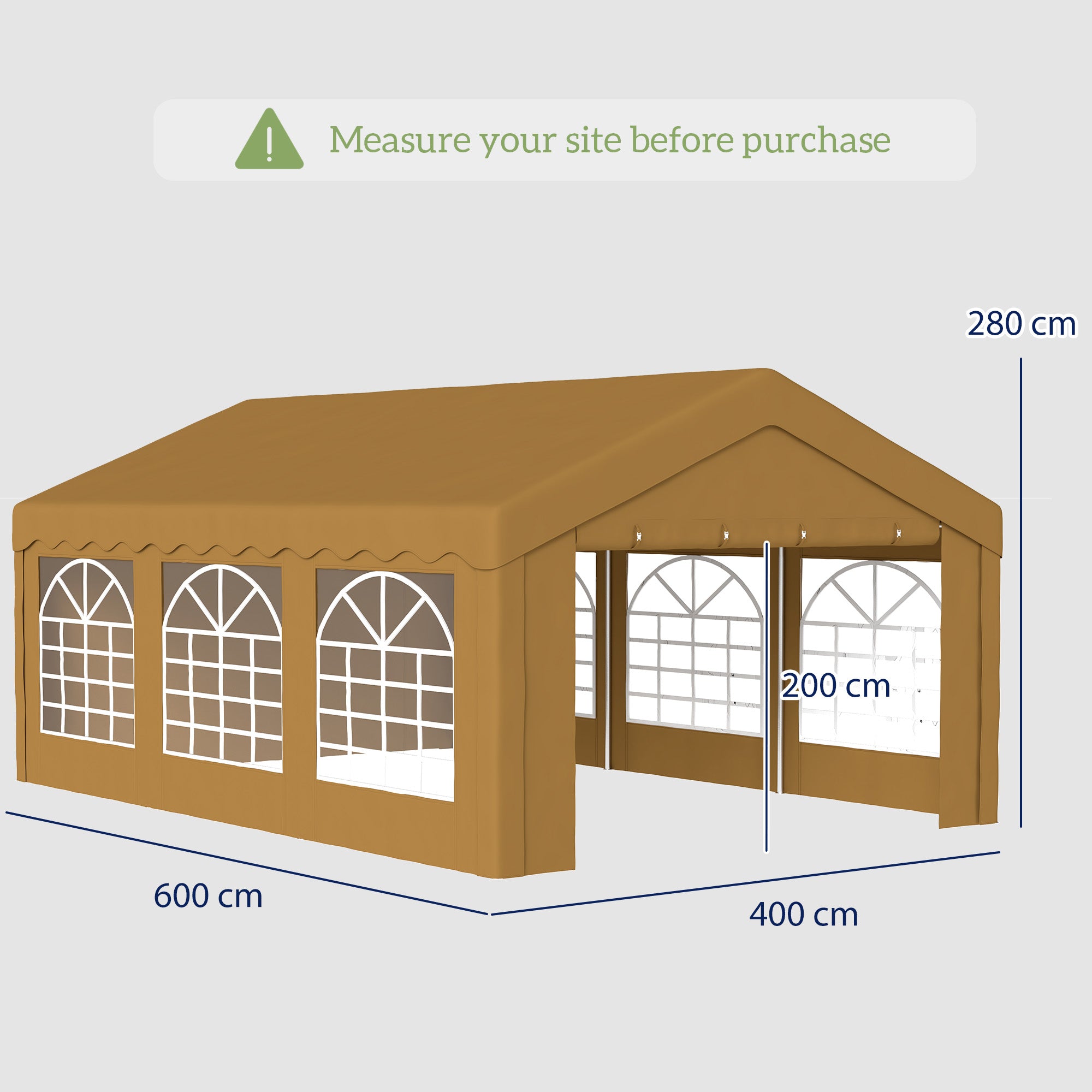 Outsunny 6m x 4m Garden Gazebo, Galvanised Marquee Party Tent with Removable Sides and Windows for Parties, Wedding and Events, Yellow - North Peak Garden Furniture