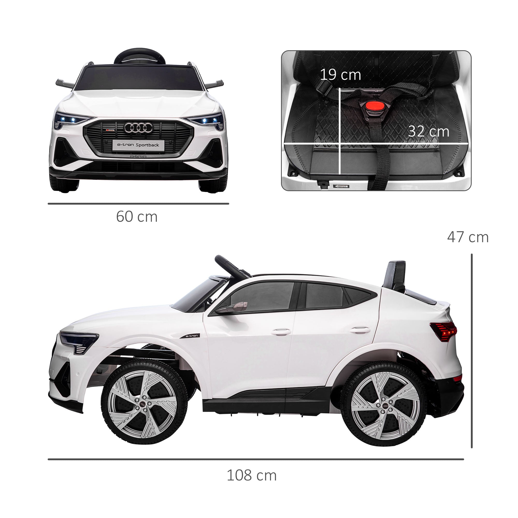 HOMCOM 12V Kids Electric Ride-On Car, with Remote Control, Lights, Music, Horn - White - North Peak Garden Furniture
