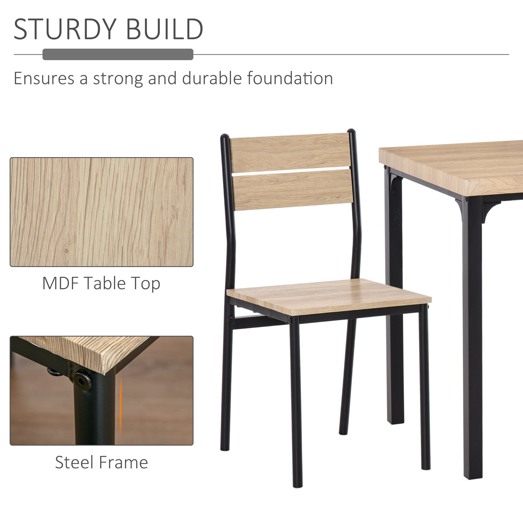 HOMCOM 3 Pieces Compact Dining Table 2 Chairs Set Wooden Metal Legs Bistro cafe Kitchen Breakfast Bar Home Furniture, Light Wood Grain - North Peak Garden Furniture