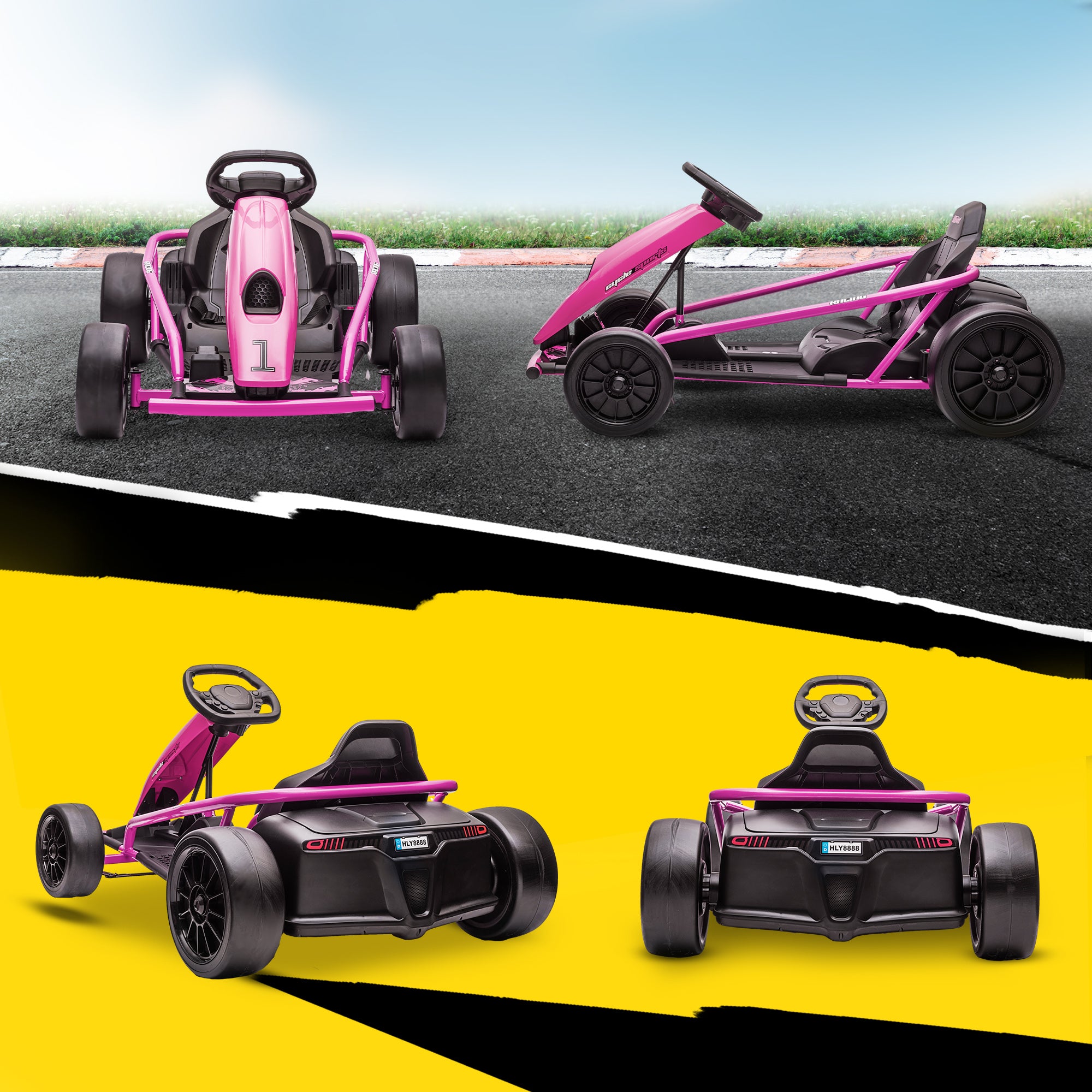 HOMCOM 24V Electric Go Kart for Kids, Drift Ride-On Racing Go Kart with 2 Speeds, for Boys Girls Aged 8-12 Years Old, Pink - North Peak Garden Furniture