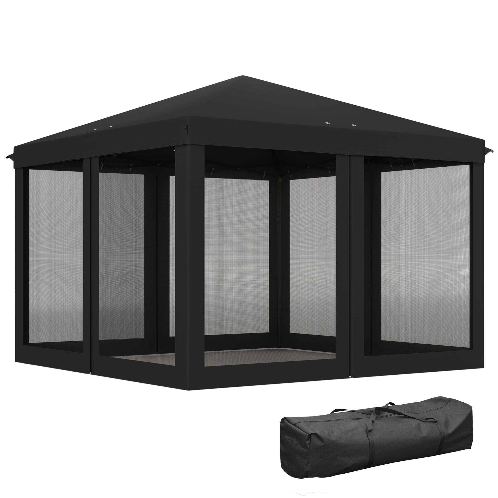 Outsunny 3 x 3 m Pop Up Gazebo, 420D Garden Tent Canopy with Removable Mesh Sidewall Netting, Carry Bag for Garden Patio Outdoor, Black - North Peak Garden Furniture
