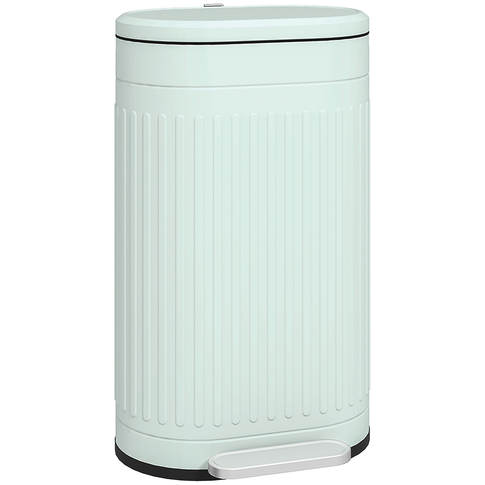 HOMCOM 30 Litre Pedal Bin, Fingerprint Proof Kitchen Bin with Soft-close Lid, Metal Rubbish Bin with Foot Pedal and Removable Inner Bucket, Light Green - North Peak Garden Furniture