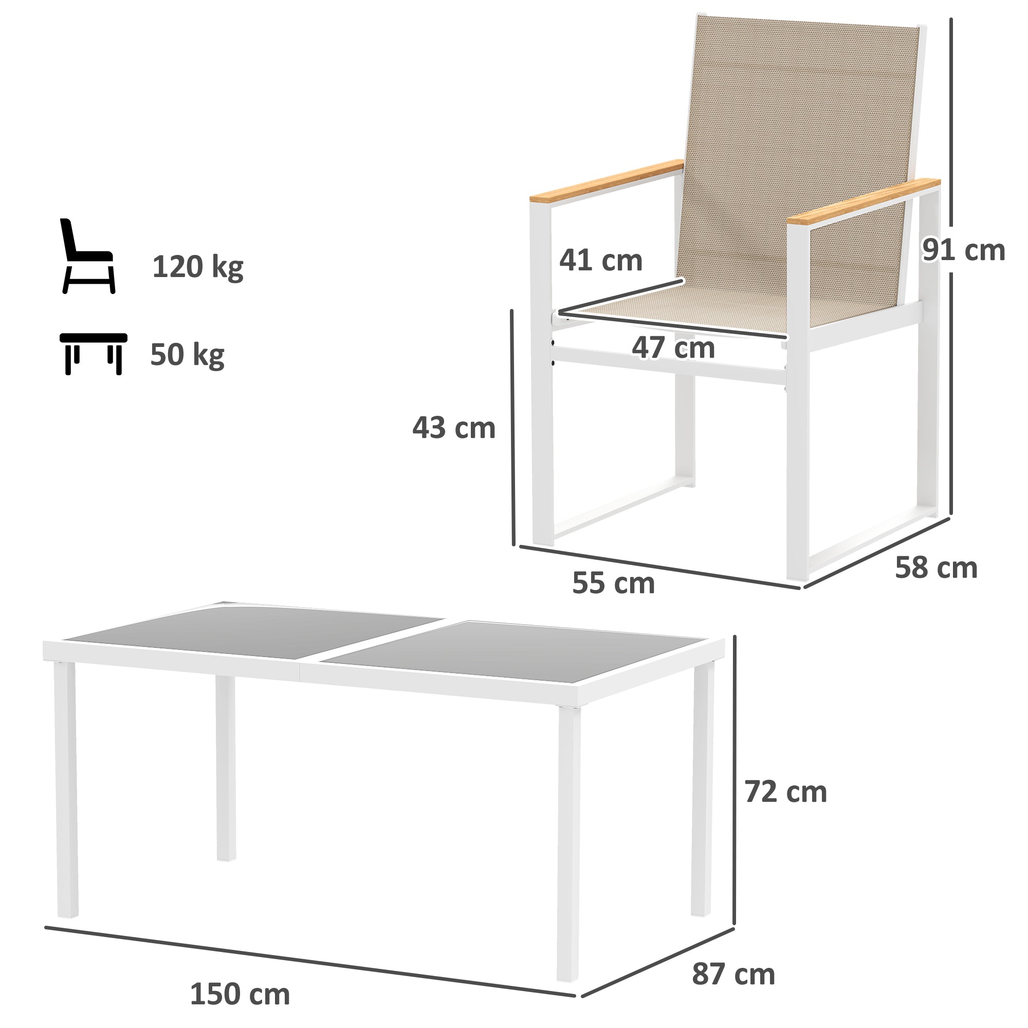 Outsunny 5 Piece Garden Furniture Set with 4 Armchairs and Tempered Glass Table Top, for Deck, Balcony - North Peak Garden Furniture