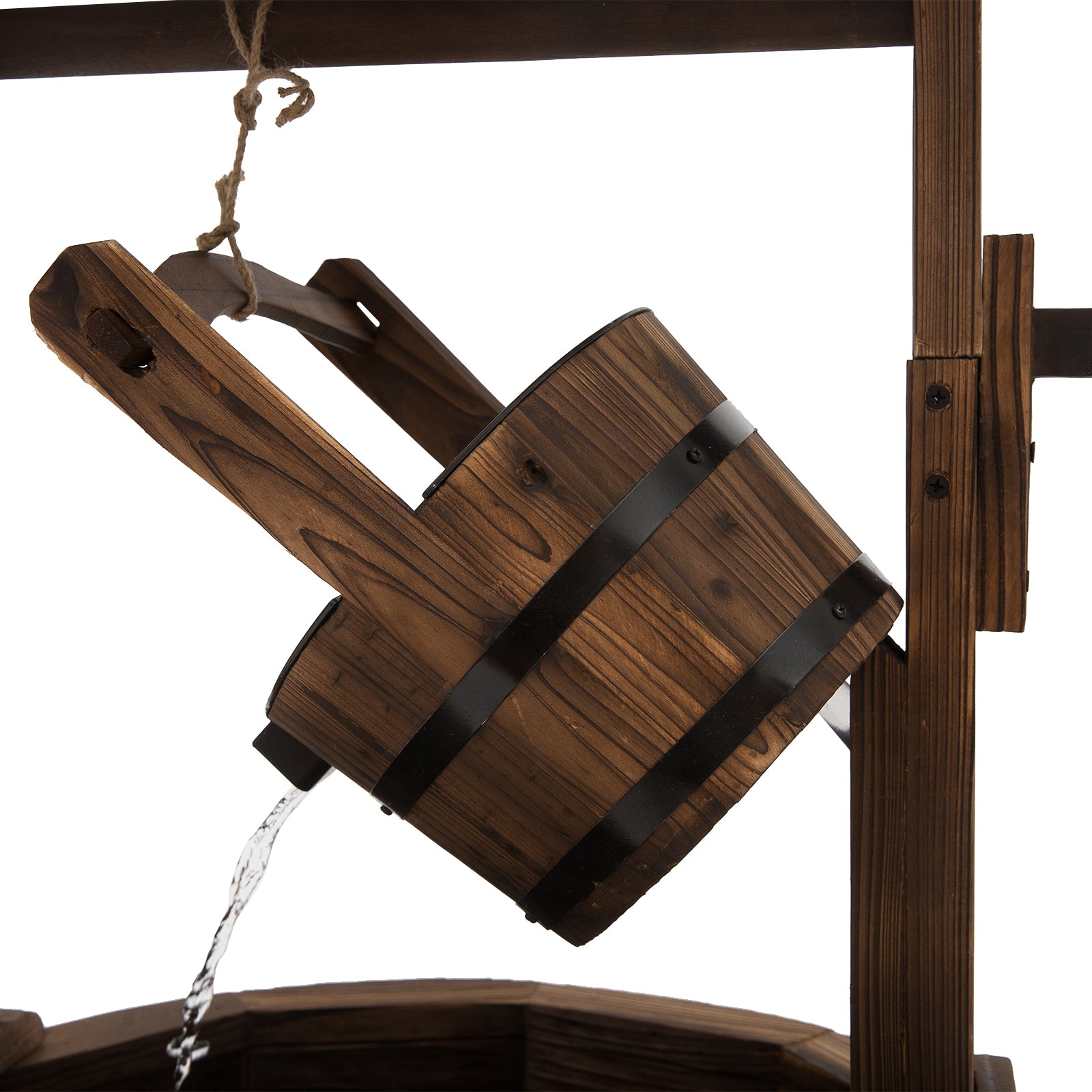 Outsunny Wooden Garden Wishing Well Fountain Barrel Waterfall Rustic Wood with Pump Garden Décor Ornament - North Peak Garden Furniture