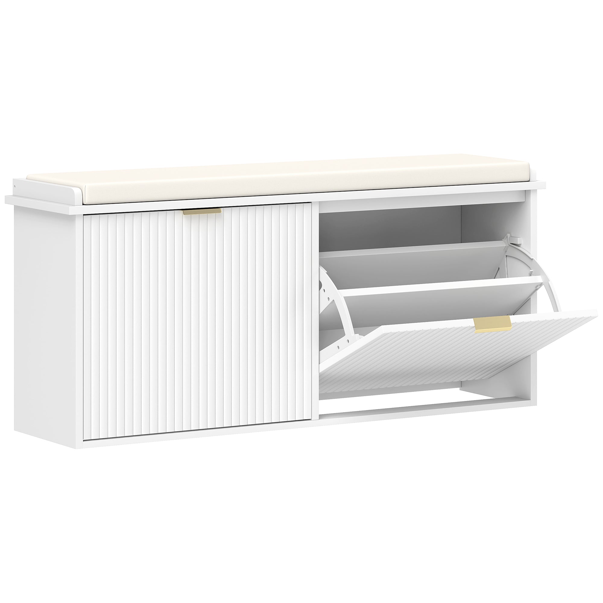 HOMCOM Elegant Ten Shoe Bench, with Top Seat - White - North Peak Garden Furniture