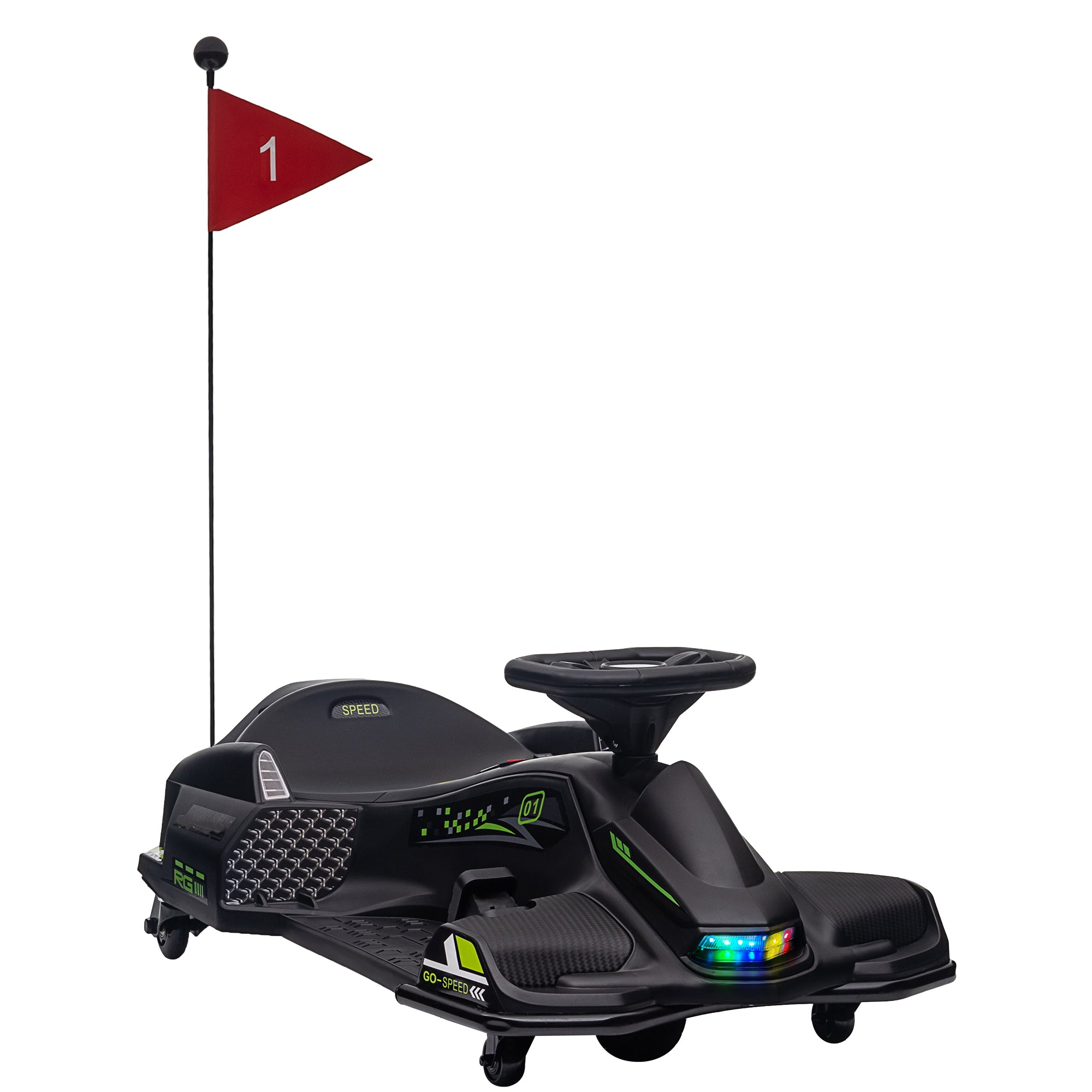 HOMCOM 12V Kids Electric Go Kart with Music, LED Lights, Slow Start, Black - North Peak Garden Furniture