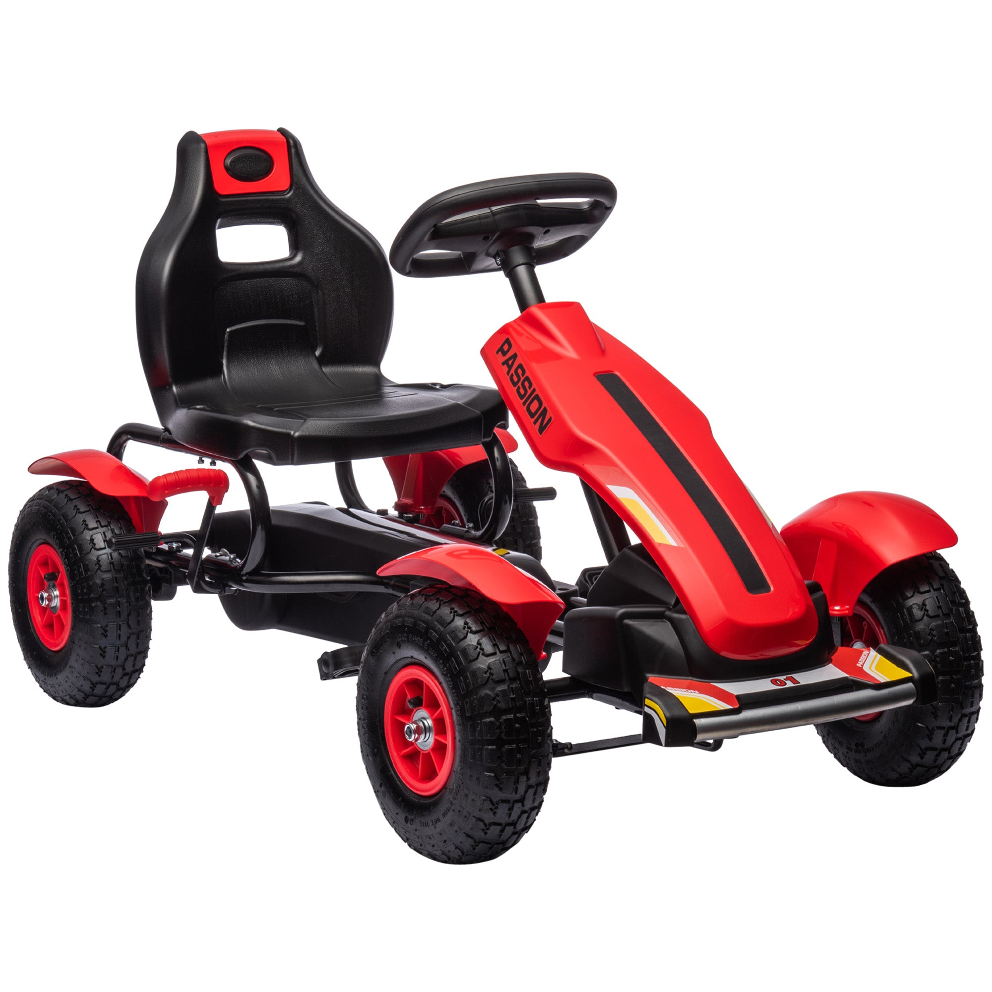 HOMCOM Children Pedal Go Kart, Kids Ride On Racer with Adjustable Seat, Inflatable Rubber Tyres, Handbrake, for Ages 5-12 Years - Red - North Peak Garden Furniture
