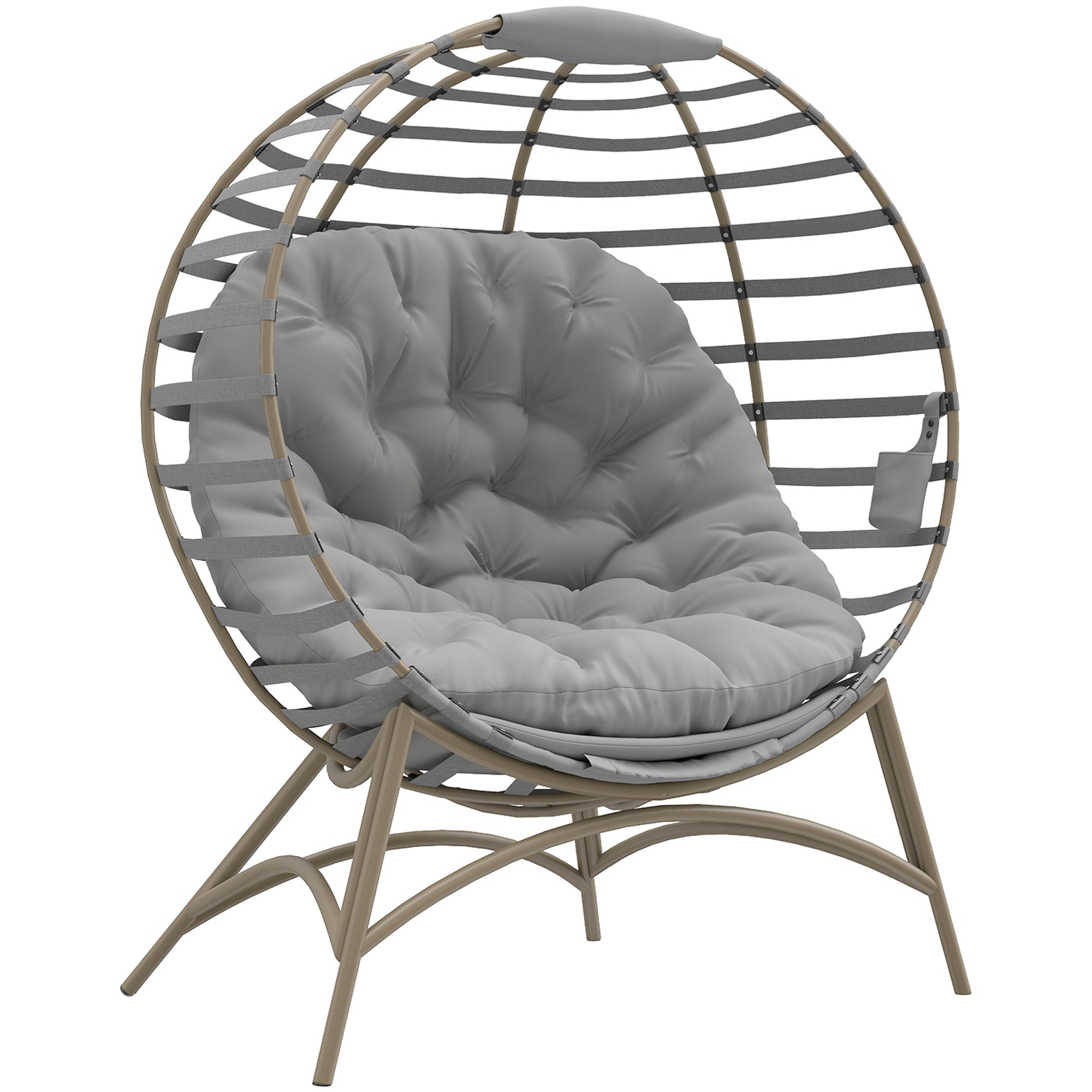 Outsunny Egg Chair with Cushion & Side Pocket - Light Grey