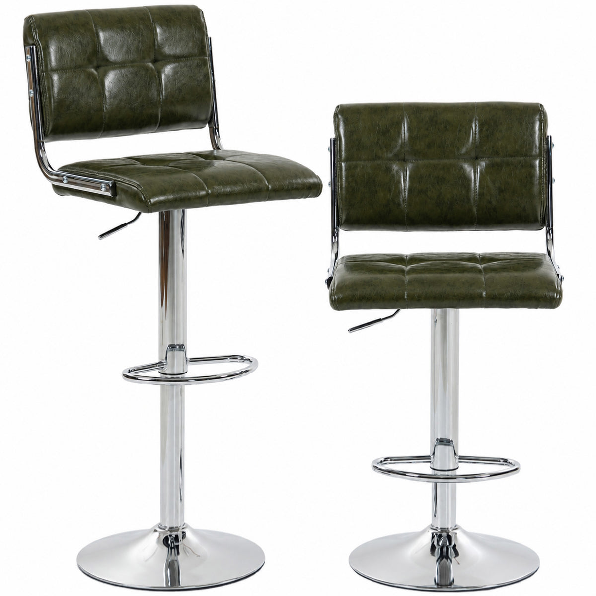 HOMCOM Bar Stools Modern PU Leather Adjustable Breakfast Bar Stools Backrest Set of 2 Green
